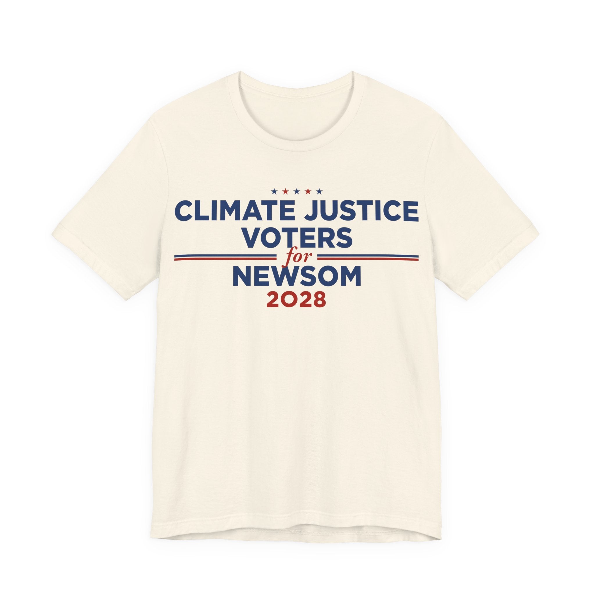 Climate Justice Voters for Newsom 2028 T-Shirt | Bella+Canvas 3001 Political Graphic Tee