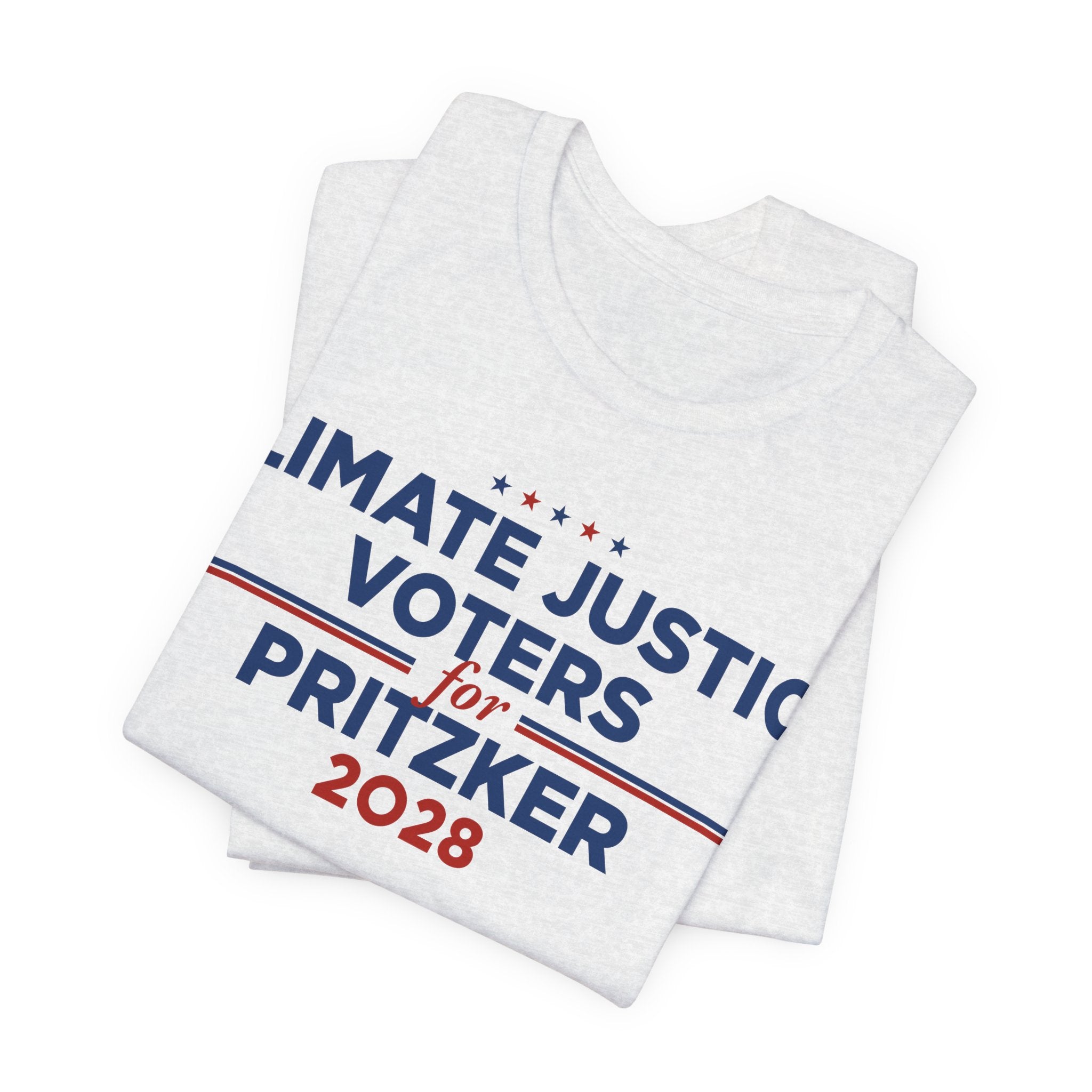 Climate Justice Voters for Pritzker 2028 T-Shirt | Bella+Canvas 3001 Political Graphic Tee