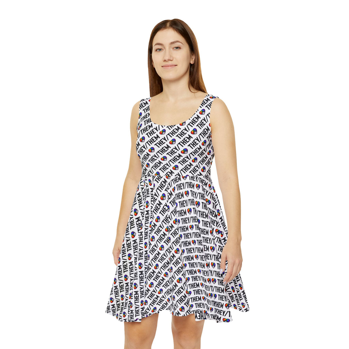 They/Them Pride Pattern Skater Dress | All-Over Print Pronoun Dress