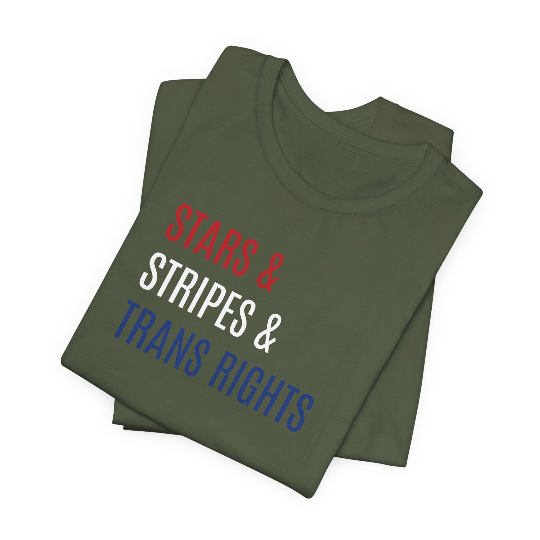 Stars, Stripes, Trans Rights T-Shirt - Red White Blue Patriotic Shirt - LGBTQ - Transgender Tee