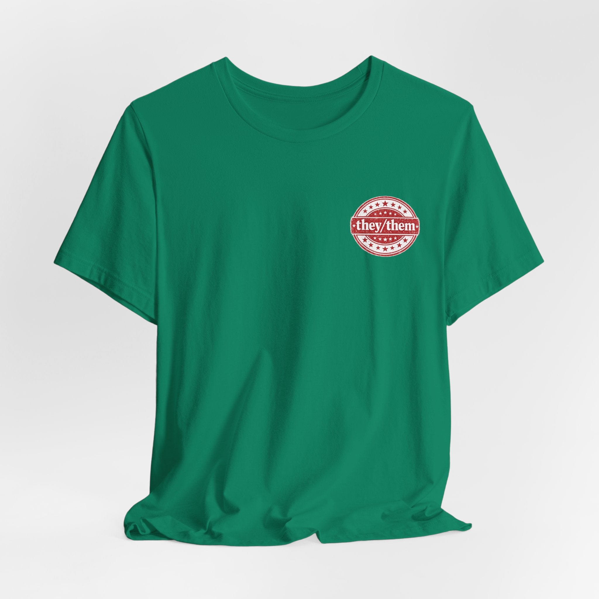 they/them Red Stamp Pronoun T-Shirt – Vintage Chest Graphic Tee