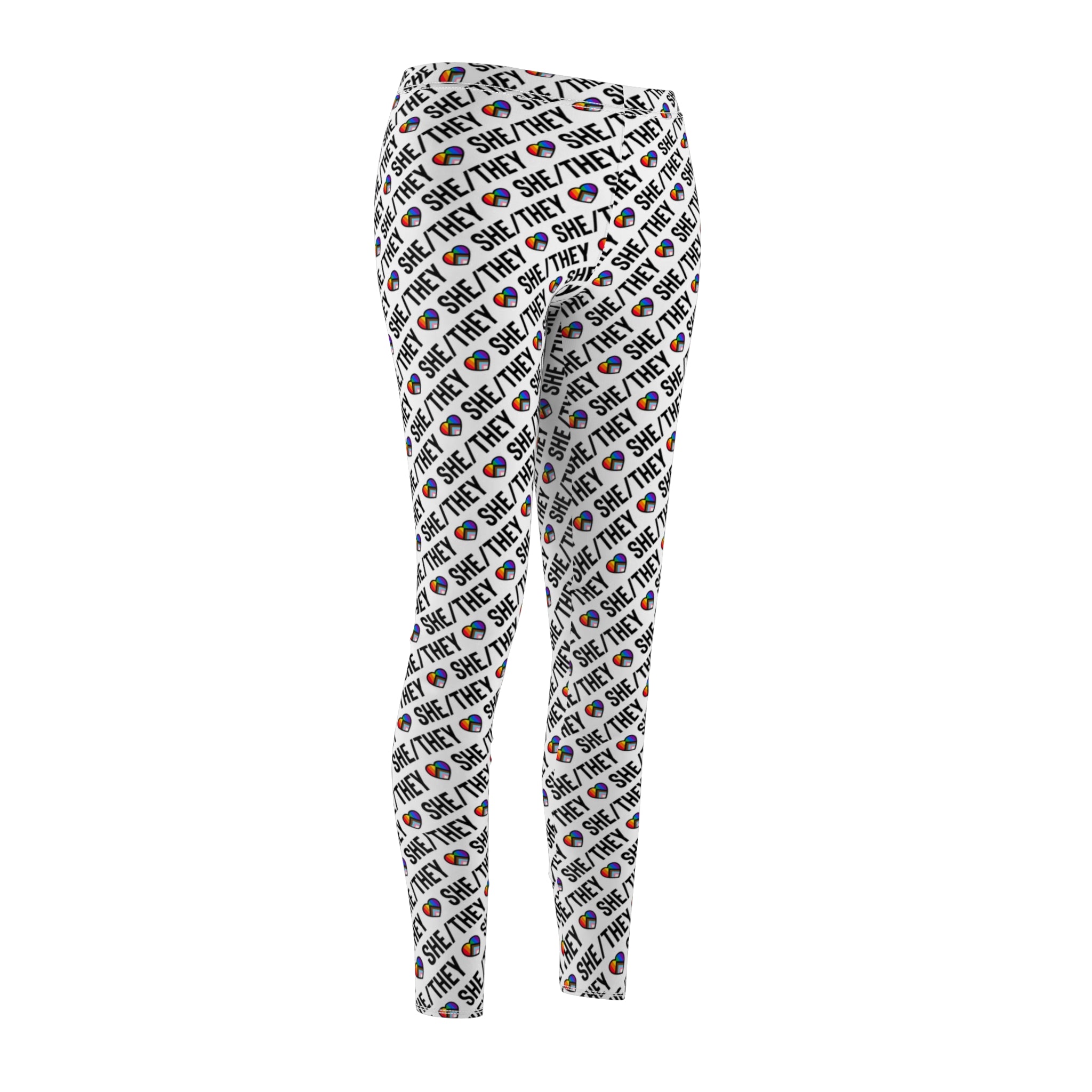 She/They Pride Pattern Leggings | All-Over Print Pronoun Leggings
