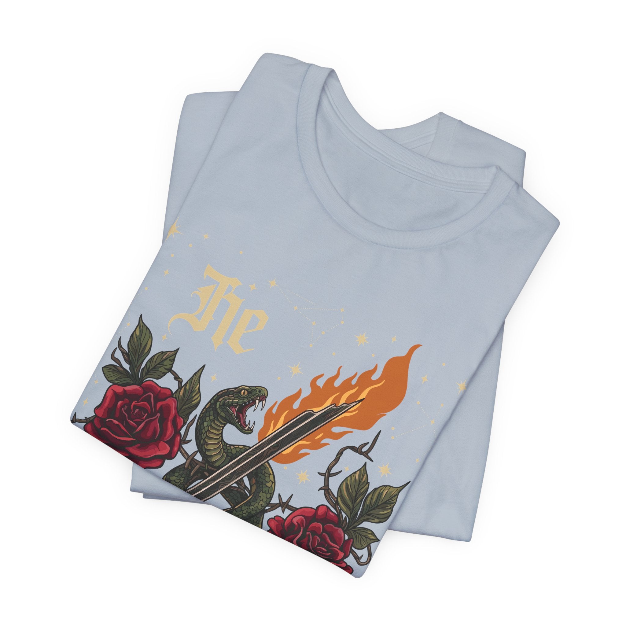 He/They Gothic Tattoo T-Shirt | Bella+Canvas 3001 Pronoun Graphic Tee