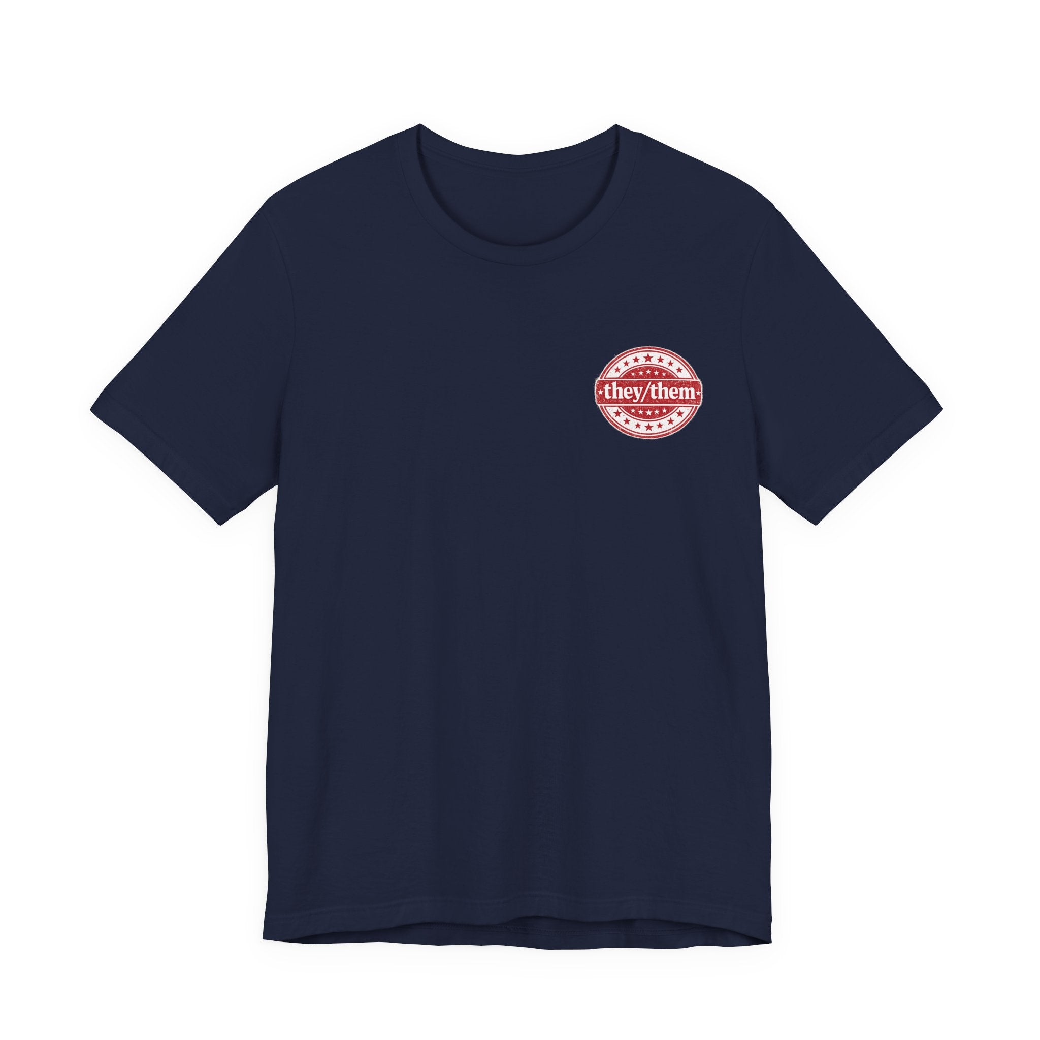they/them Red Stamp Pronoun T-Shirt – Vintage Chest Graphic Tee