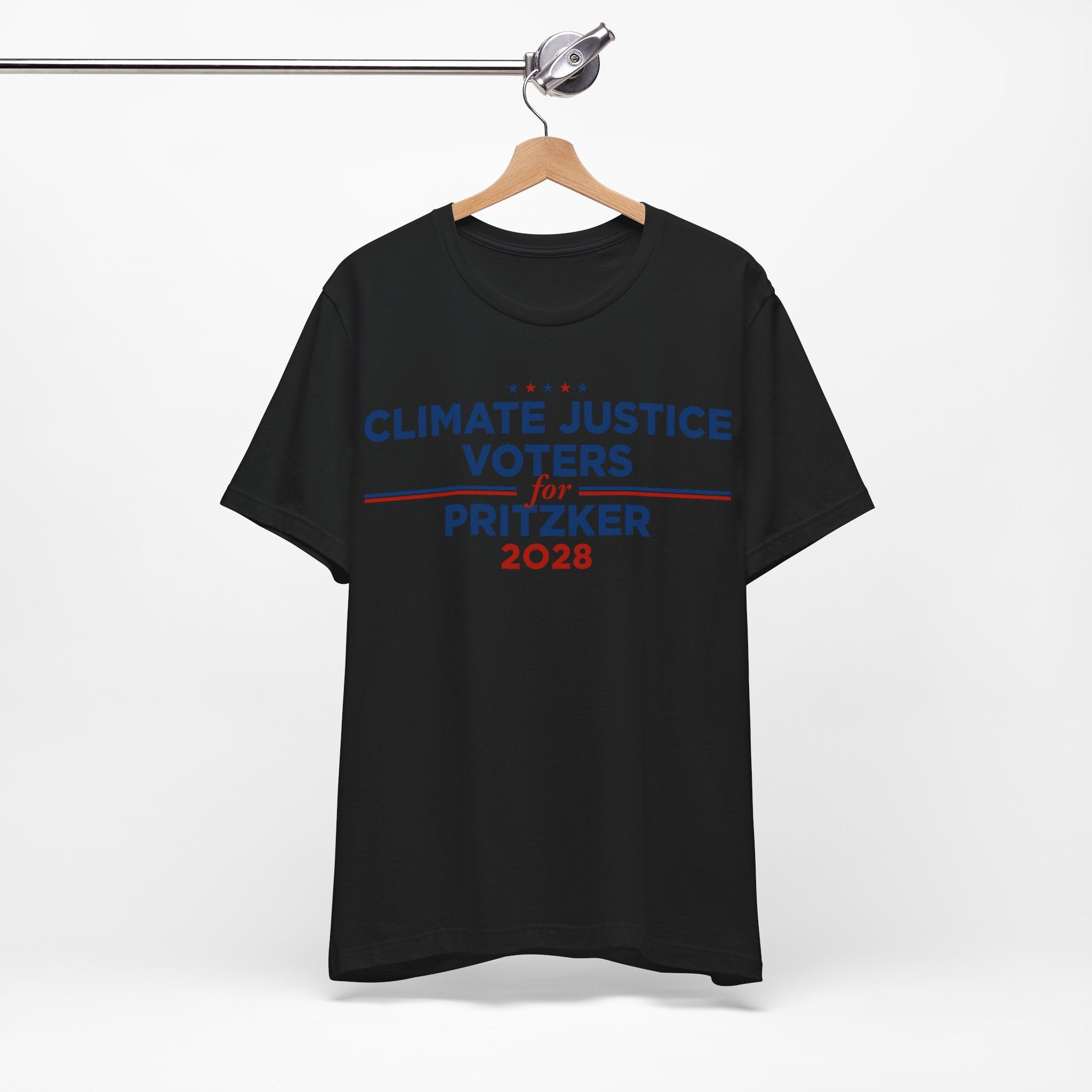 Climate Justice Voters for Pritzker 2028 T-Shirt | Bella+Canvas 3001 Political Graphic Tee