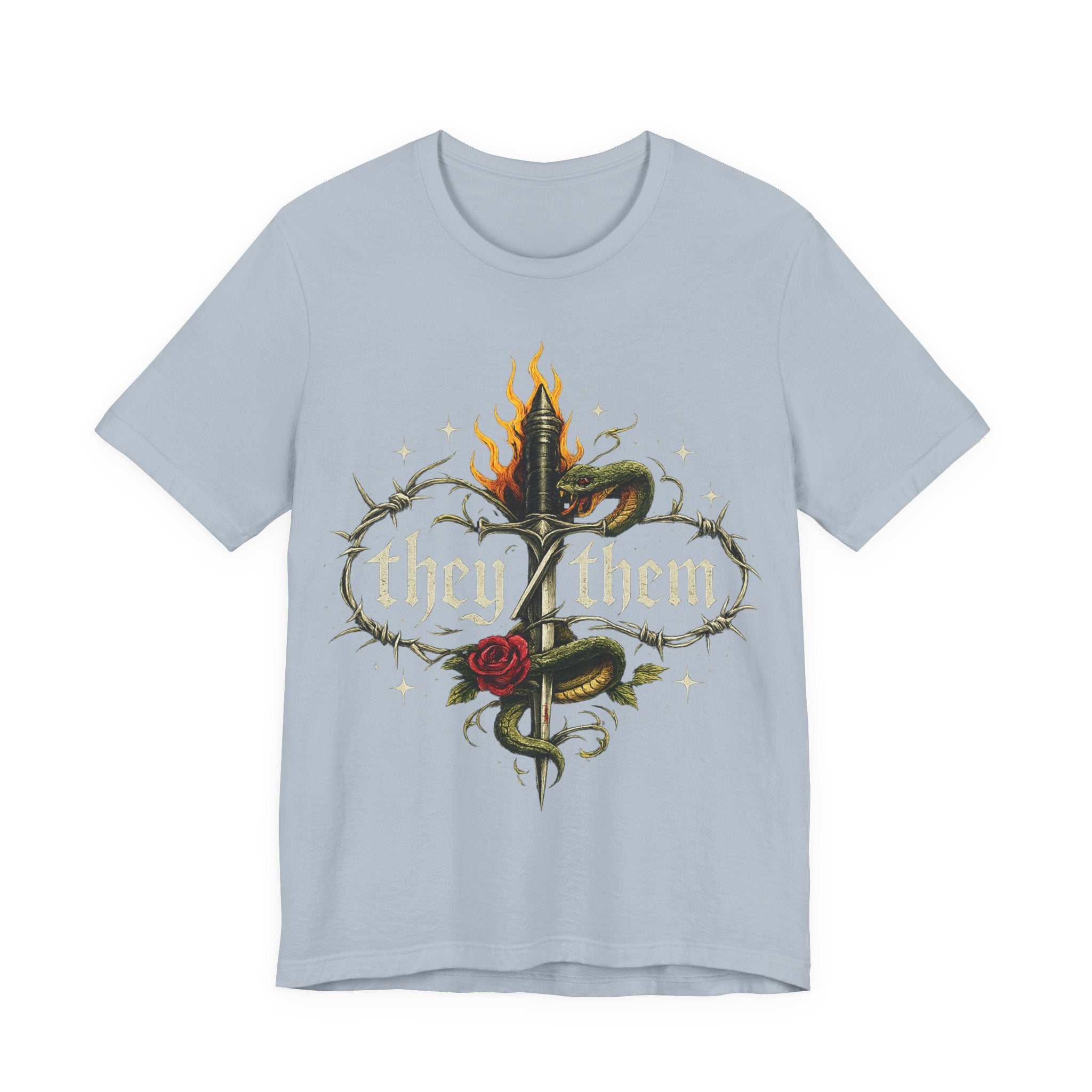 they/them Gothic Pronoun T-Shirt – Tattoo Flash Style Graphic Tee
