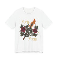 They/Them Gothic Tattoo T-Shirt | Bella+Canvas 3001 Pronoun Graphic Tee