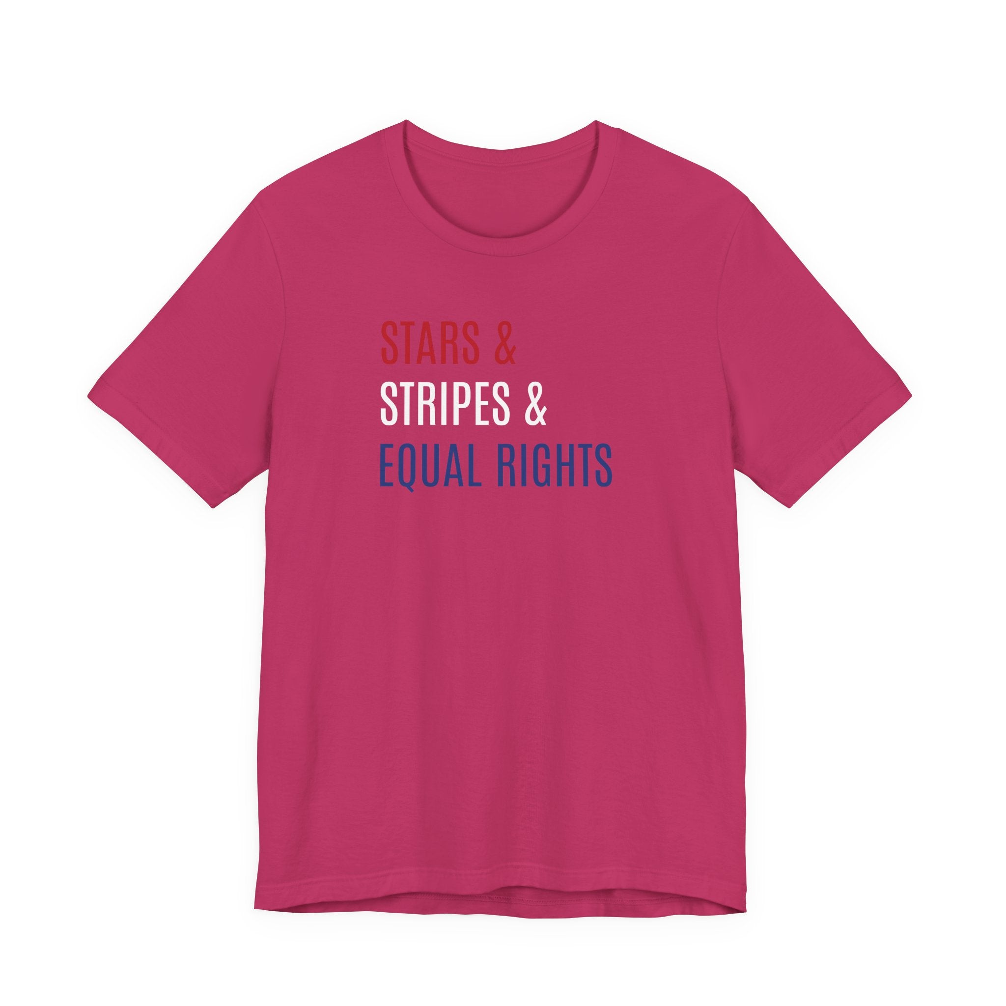 Stars, Stripes, Equal Rights T-Shirt - Red White Blue Patriotic Shirt - Progressive Politics - Women, Immigrants, BIPOC