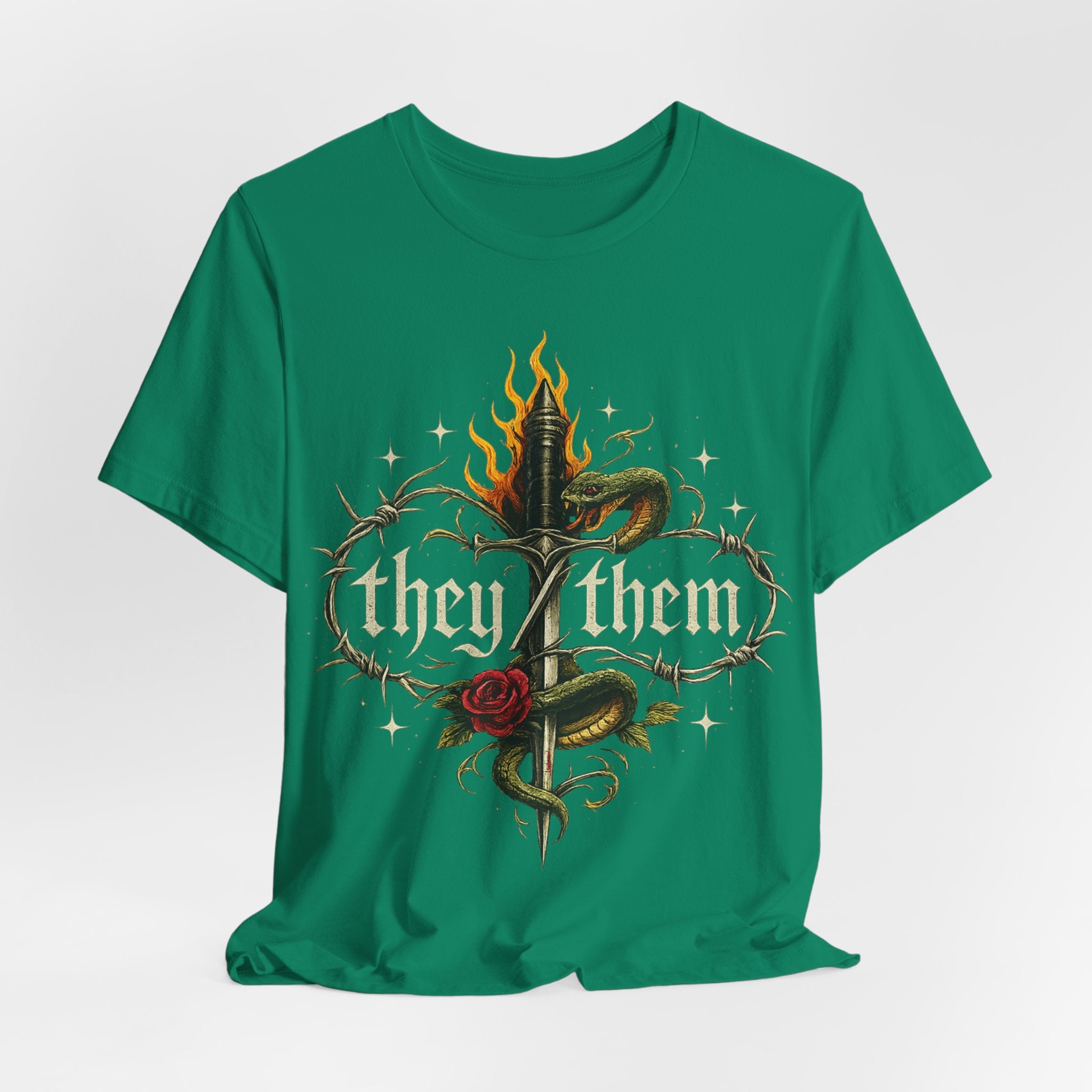 they/them Gothic Pronoun T-Shirt – Tattoo Flash Style Graphic Tee