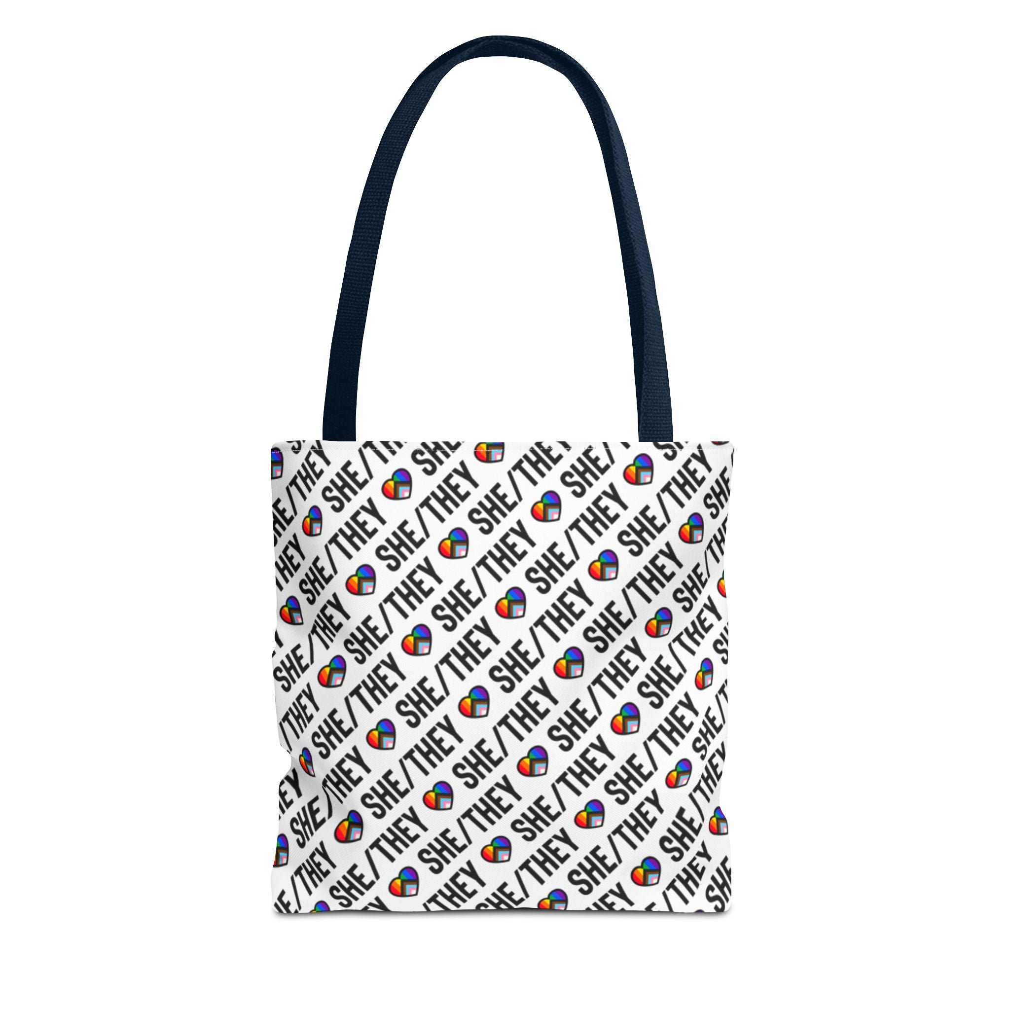 She/They Pride Pattern Tote Bag | All-Over Print Pronoun Carryall