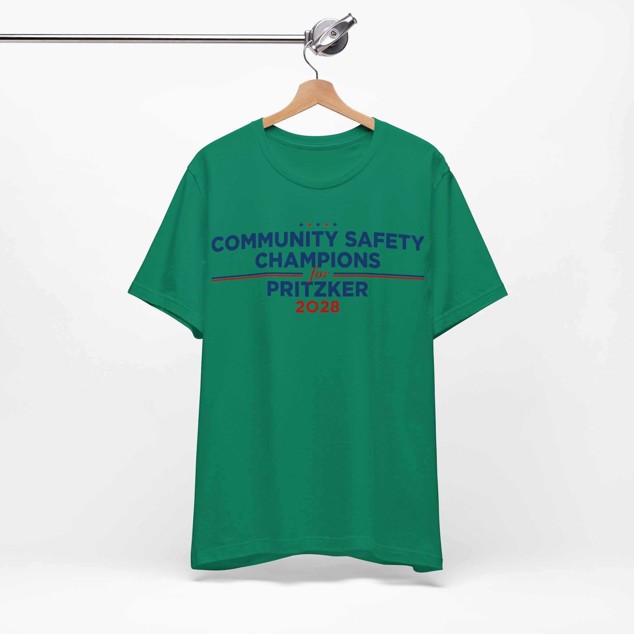 Community Safety Champions for Pritzker 2028 T-Shirt | Bella+Canvas 3001 Political Graphic Tee