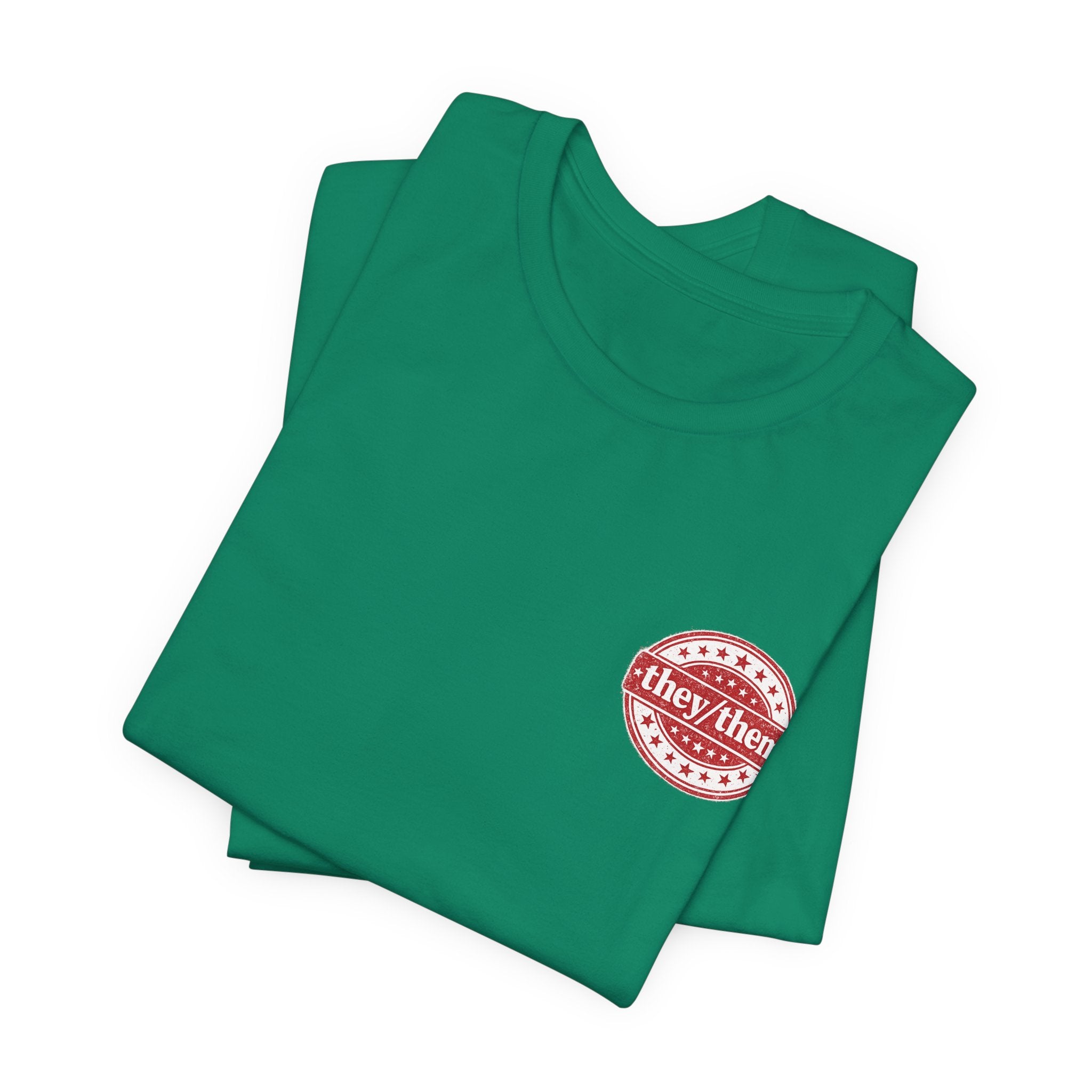 they/them Red Stamp Pronoun T-Shirt – Vintage Chest Graphic Tee