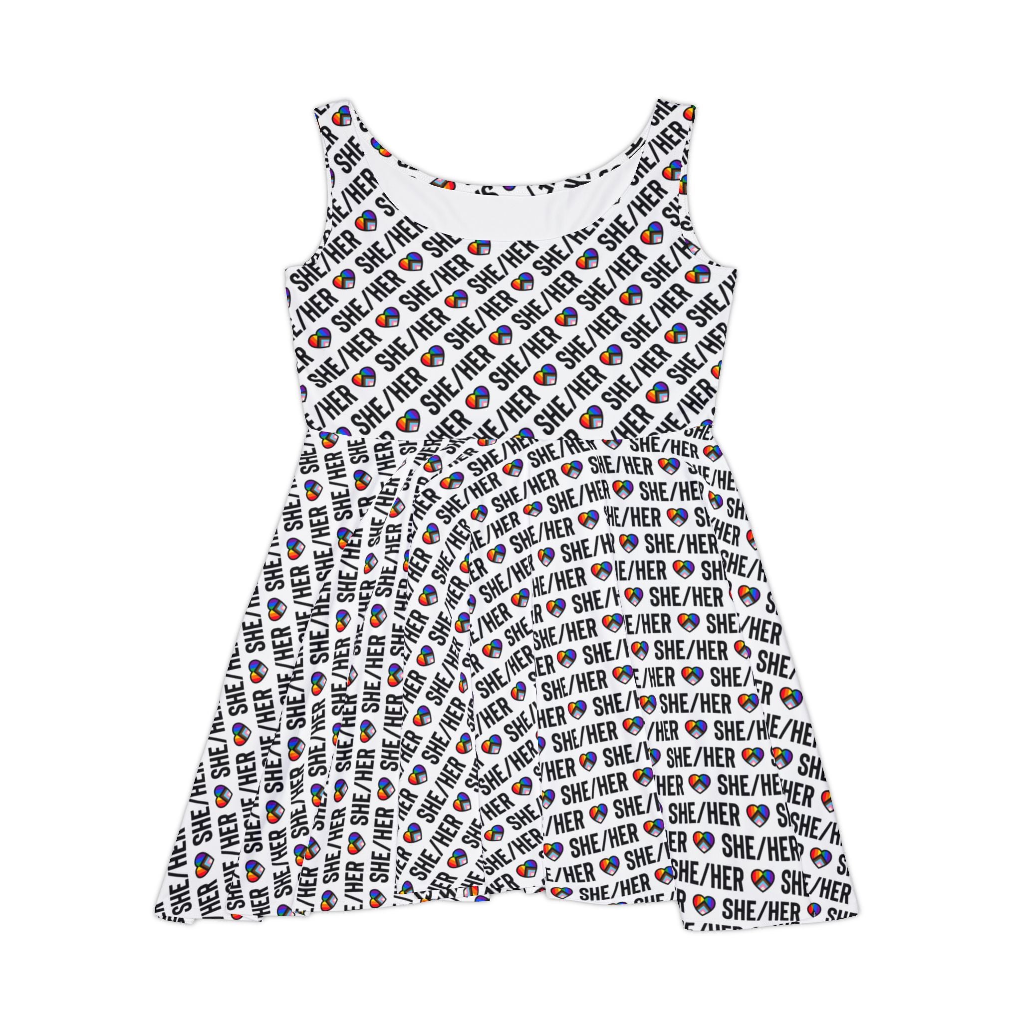 She/Her Pride Pattern Skater Dress | All-Over Print Pronoun Dress