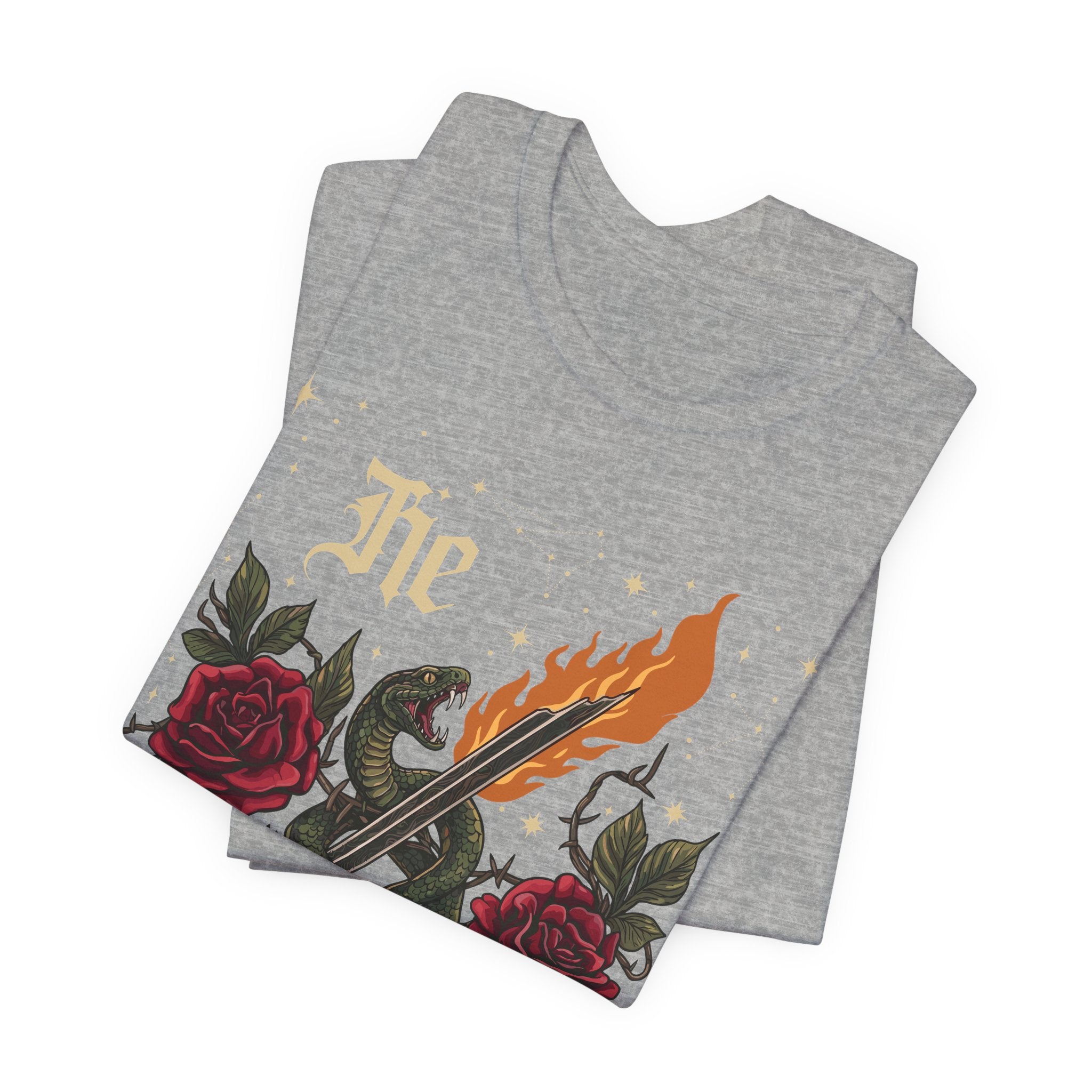He/Him Gothic Tattoo T-Shirt | Bella+Canvas 3001 Pronoun Graphic Tee
