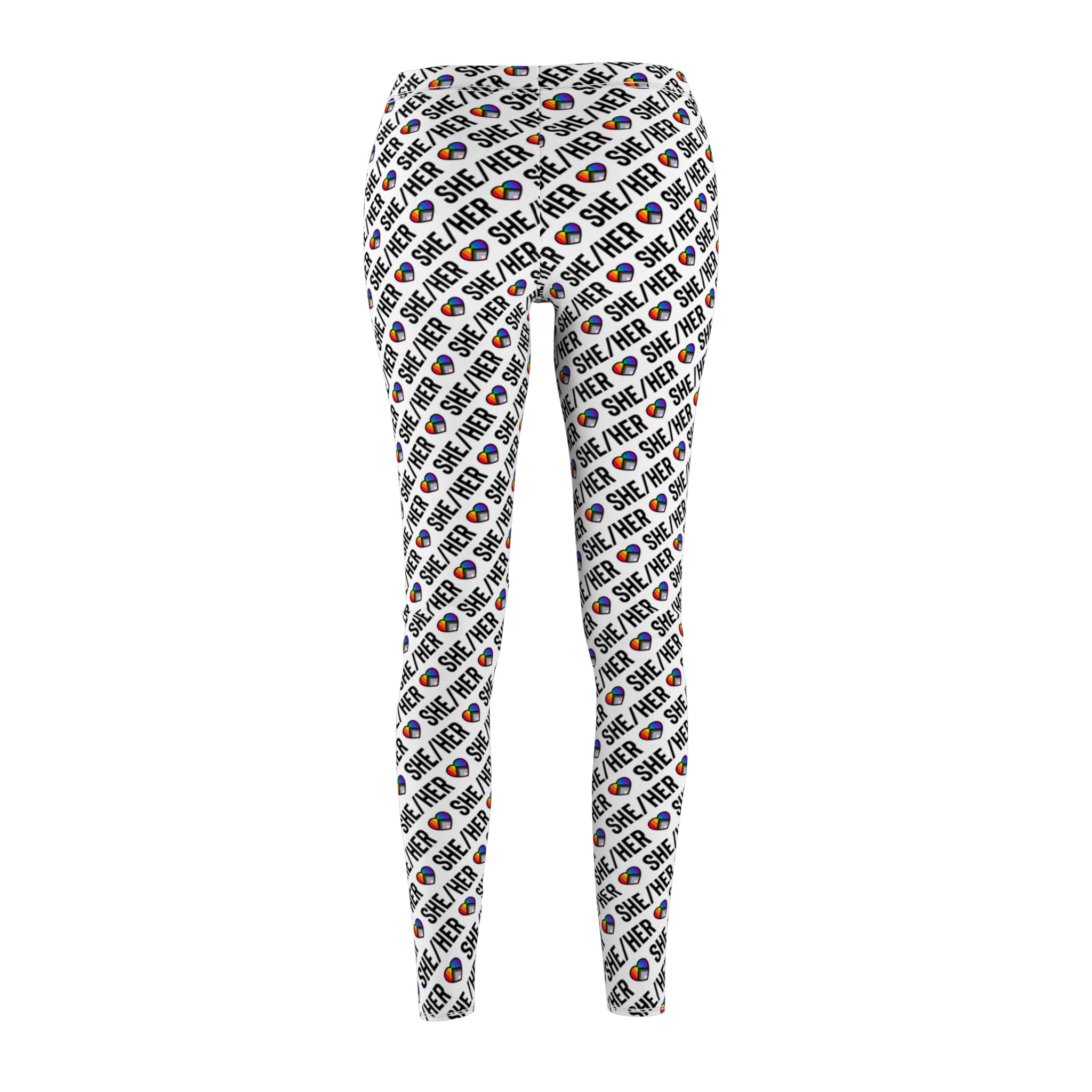 She/Her Pride Pattern Leggings | All-Over Print Pronoun Leggings