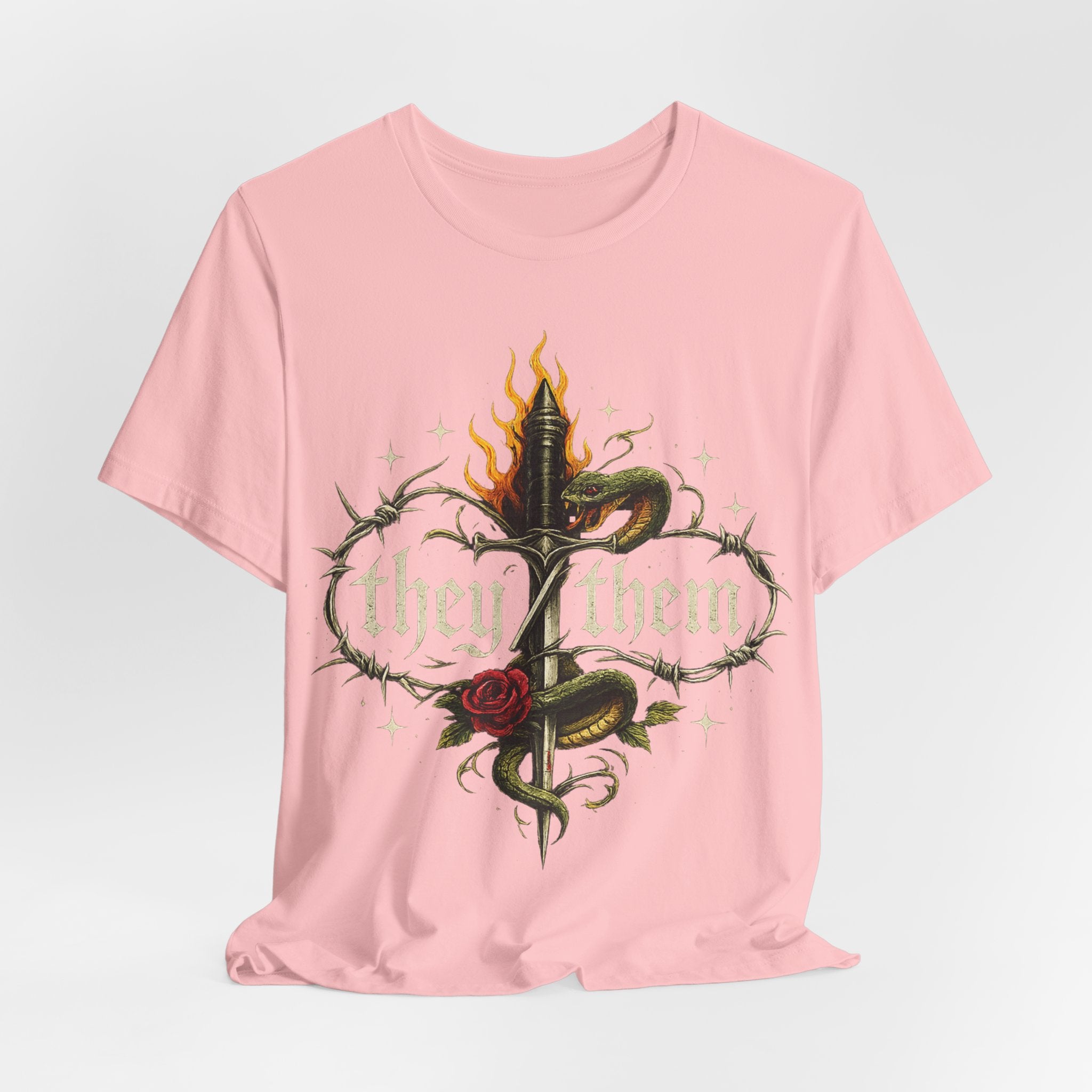 they/them Gothic Pronoun T-Shirt – Tattoo Flash Style Graphic Tee