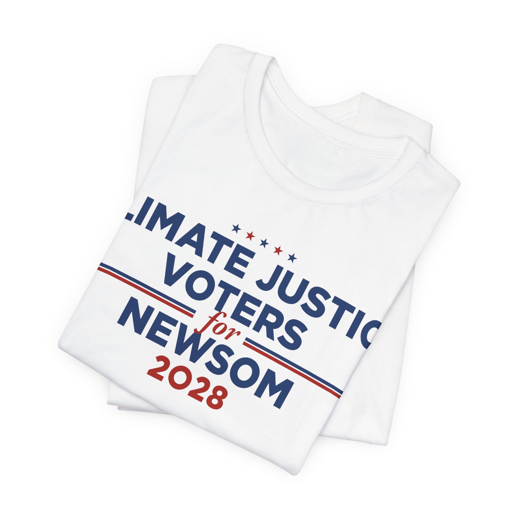 Climate Justice Voters for Newsom 2028 T-Shirt | Bella+Canvas 3001 Political Graphic Tee