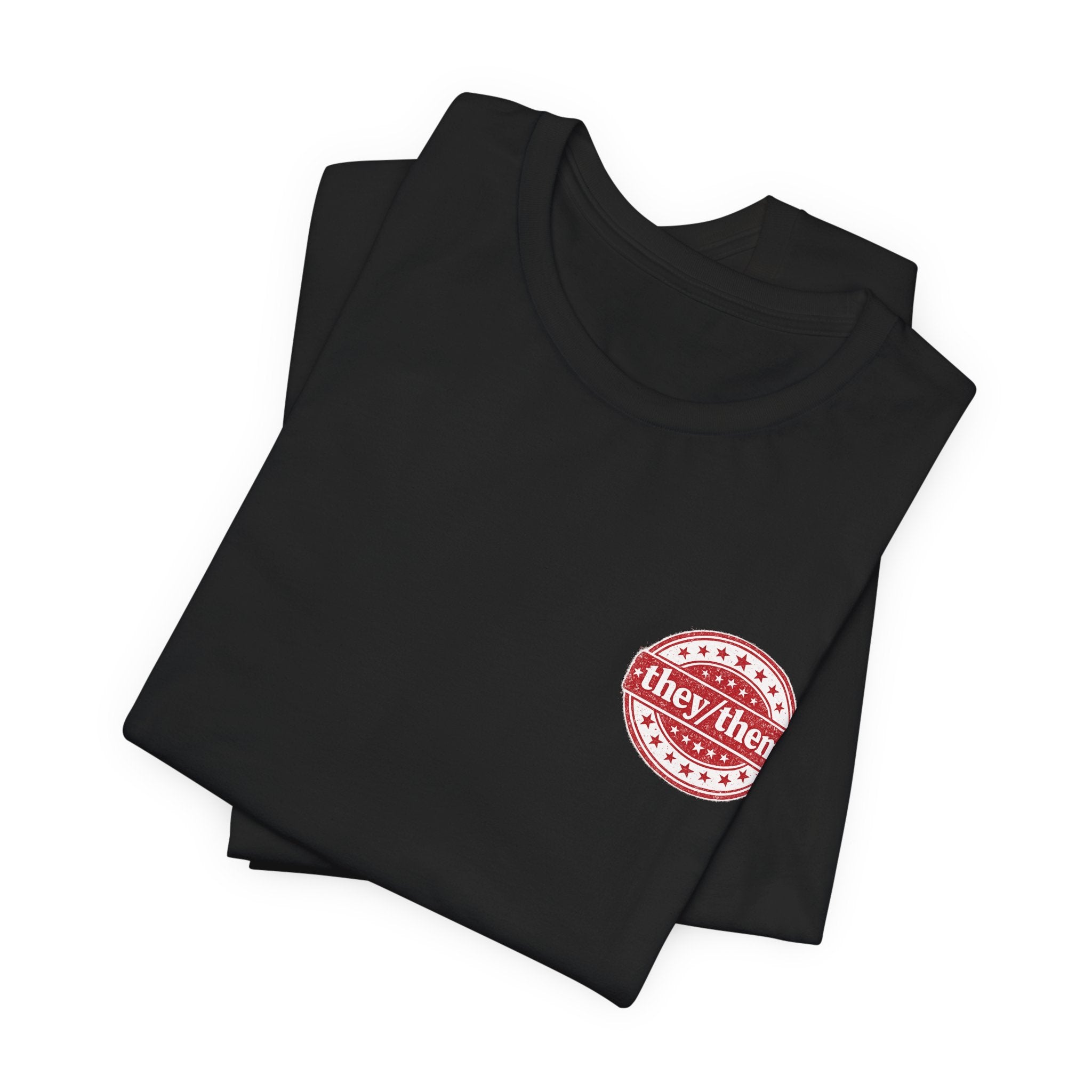 they/them Red Stamp Pronoun T-Shirt – Vintage Chest Graphic Tee