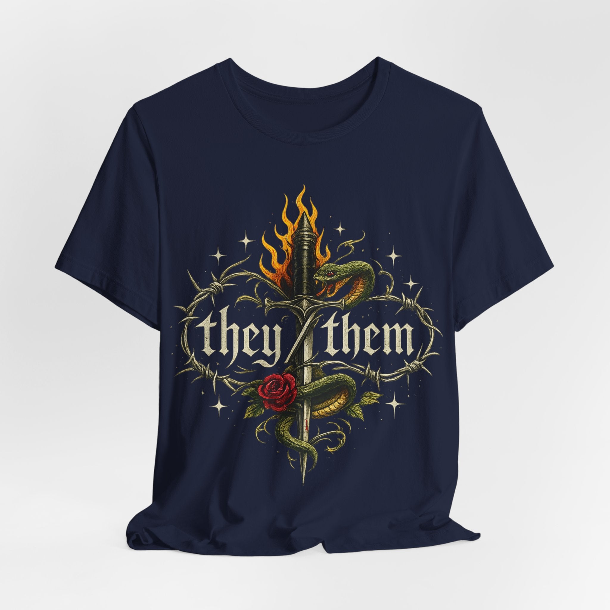 they/them Gothic Pronoun T-Shirt – Tattoo Flash Style Graphic Tee