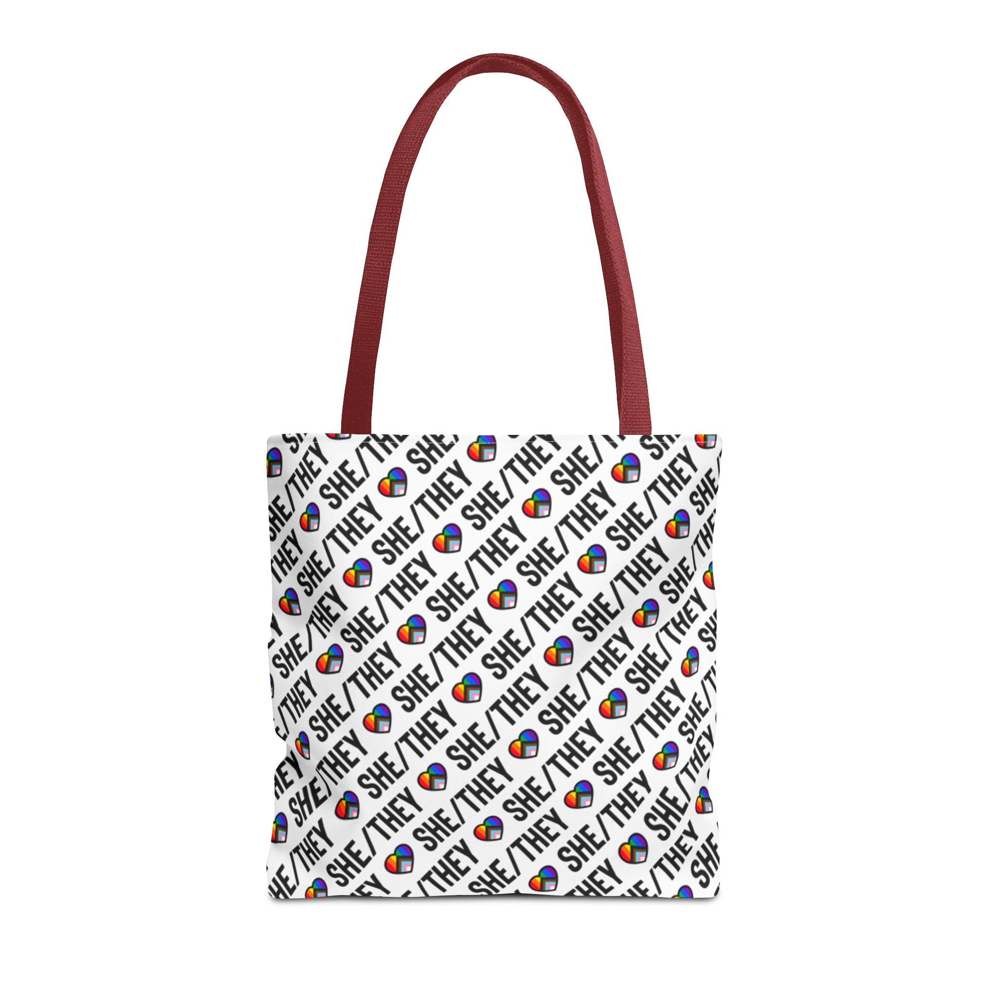 She/They Pride Pattern Tote Bag | All-Over Print Pronoun Carryall