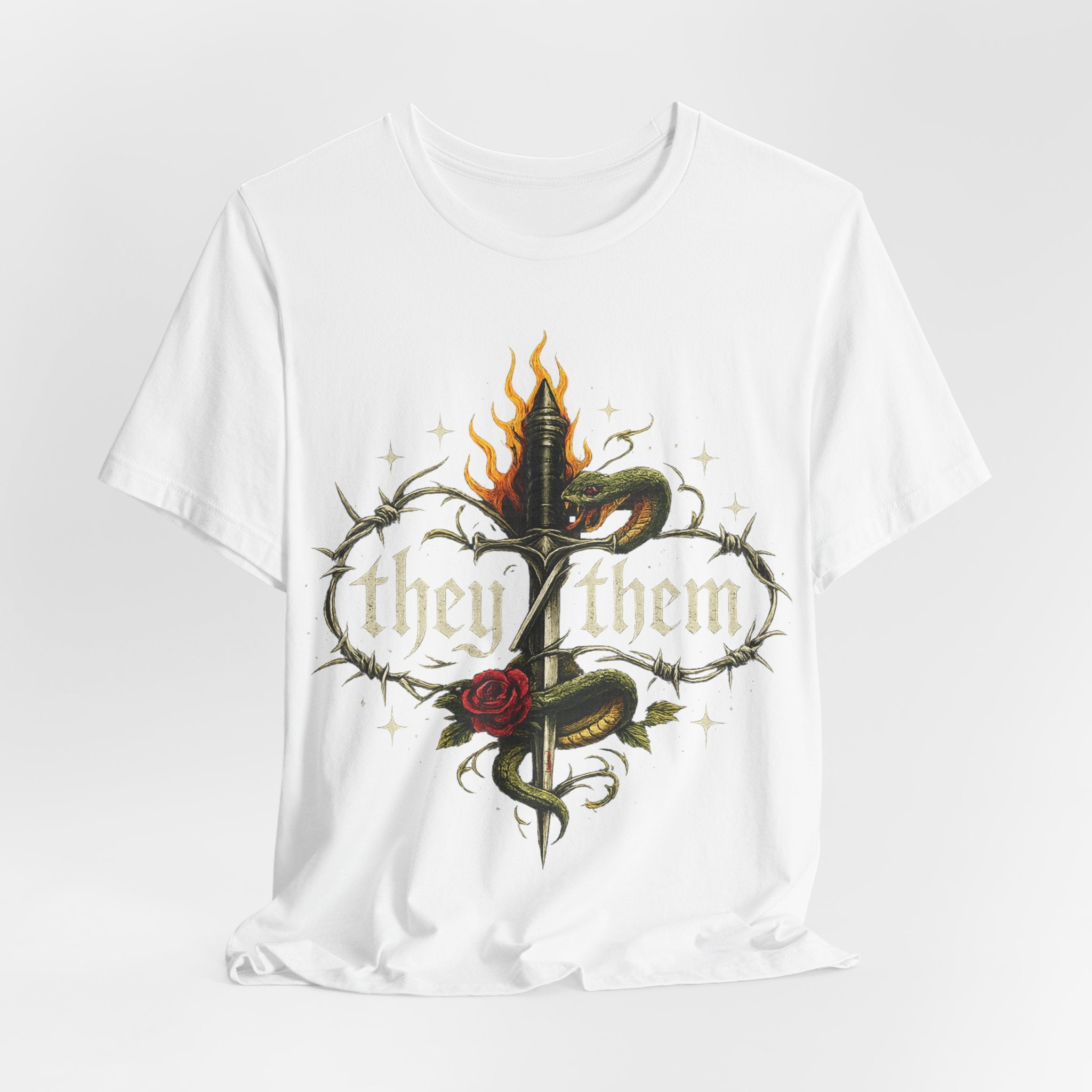 they/them Gothic Pronoun T-Shirt – Tattoo Flash Style Graphic Tee