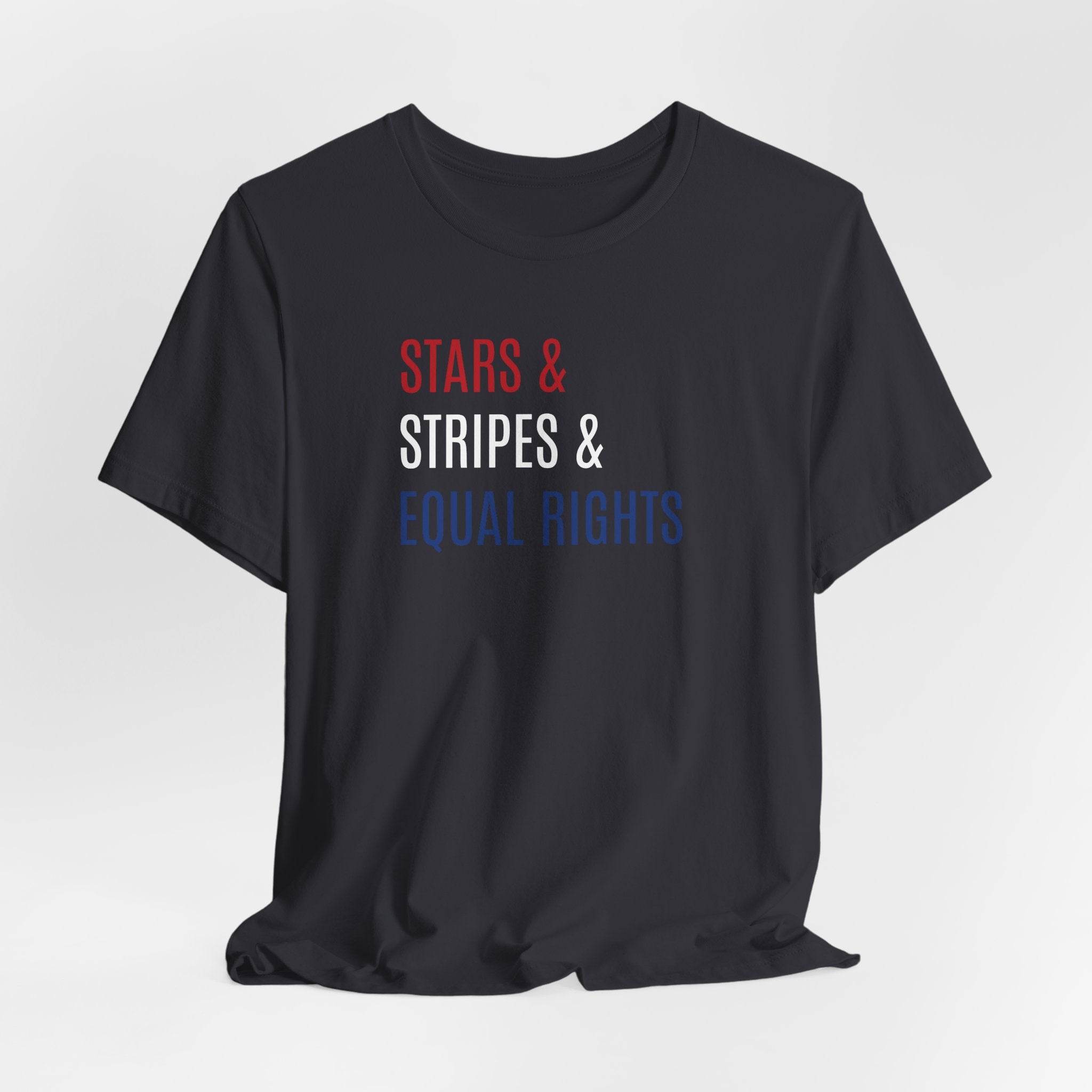 Stars, Stripes, Equal Rights T-Shirt - Red White Blue Patriotic Shirt - Progressive Politics - Women, Immigrants, BIPOC