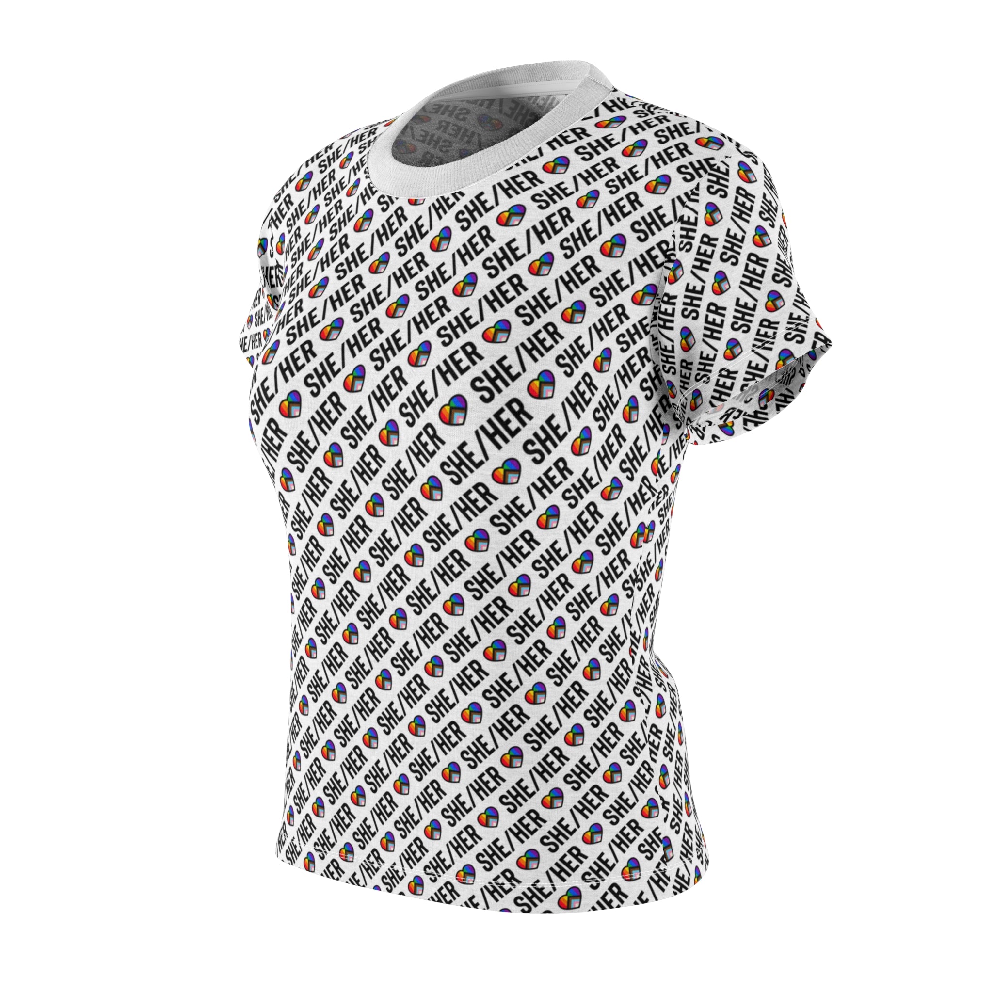She/Her Pride Pattern Women’s T-Shirt | All-Over Print Pronoun Tee