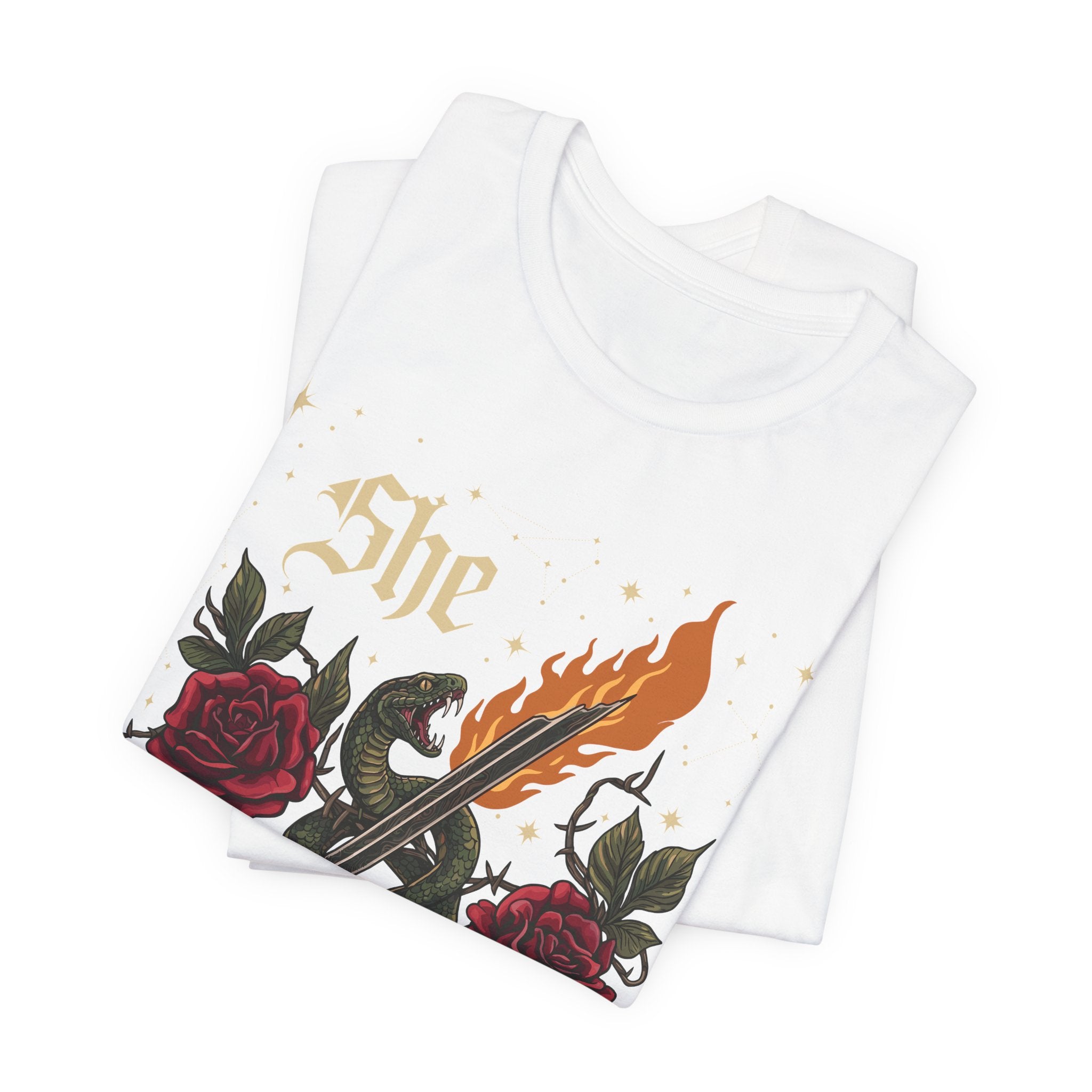 She/They Gothic Tattoo T-Shirt | Bella+Canvas 3001 Pronoun Graphic Tee