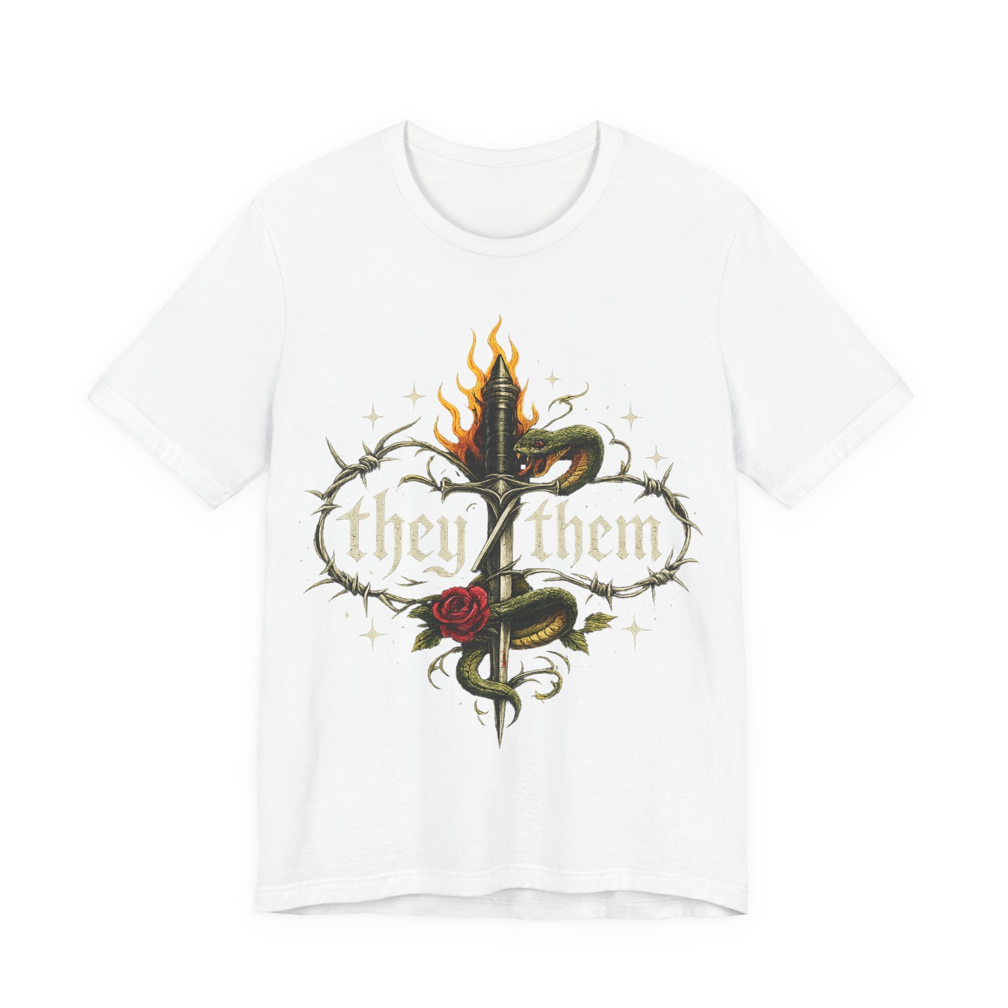 they/them Gothic Pronoun T-Shirt – Tattoo Flash Style Graphic Tee