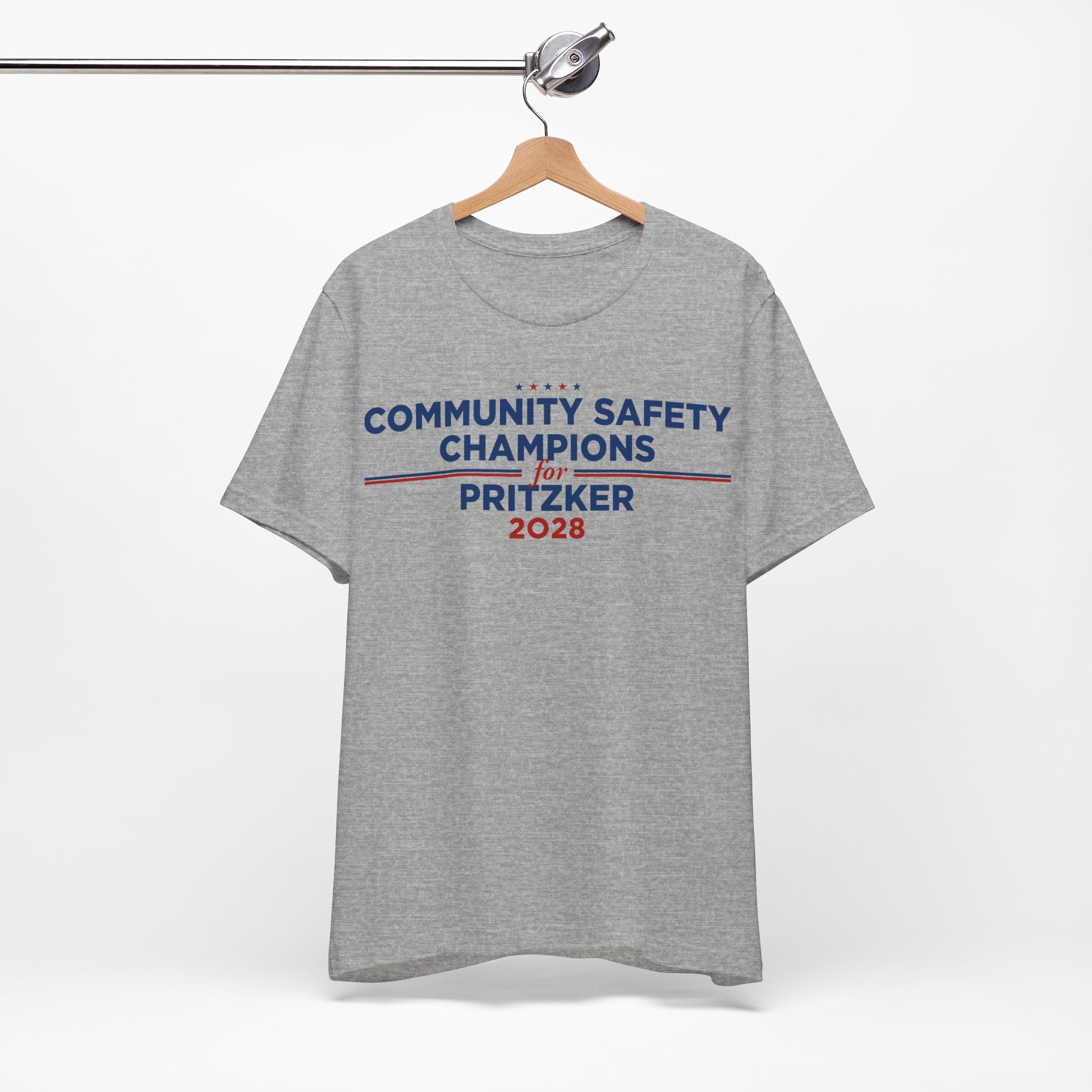 Community Safety Champions for Pritzker 2028 T-Shirt | Bella+Canvas 3001 Political Graphic Tee