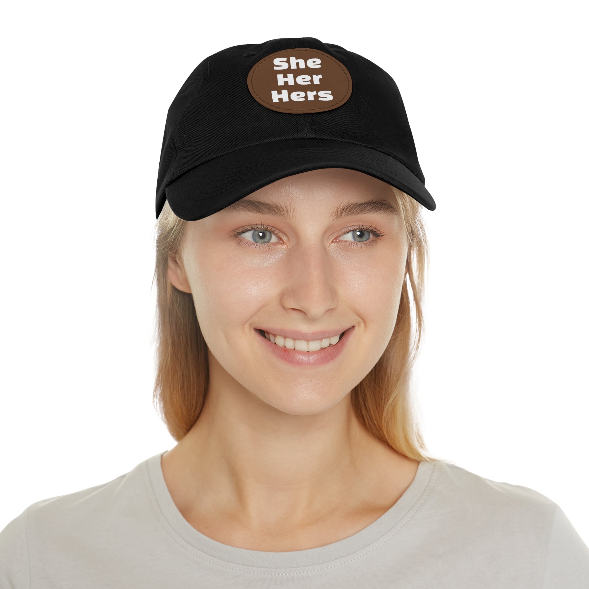 She/Her/Hers She Her Hers Pronouns Dad Hat with Round Leather Patch