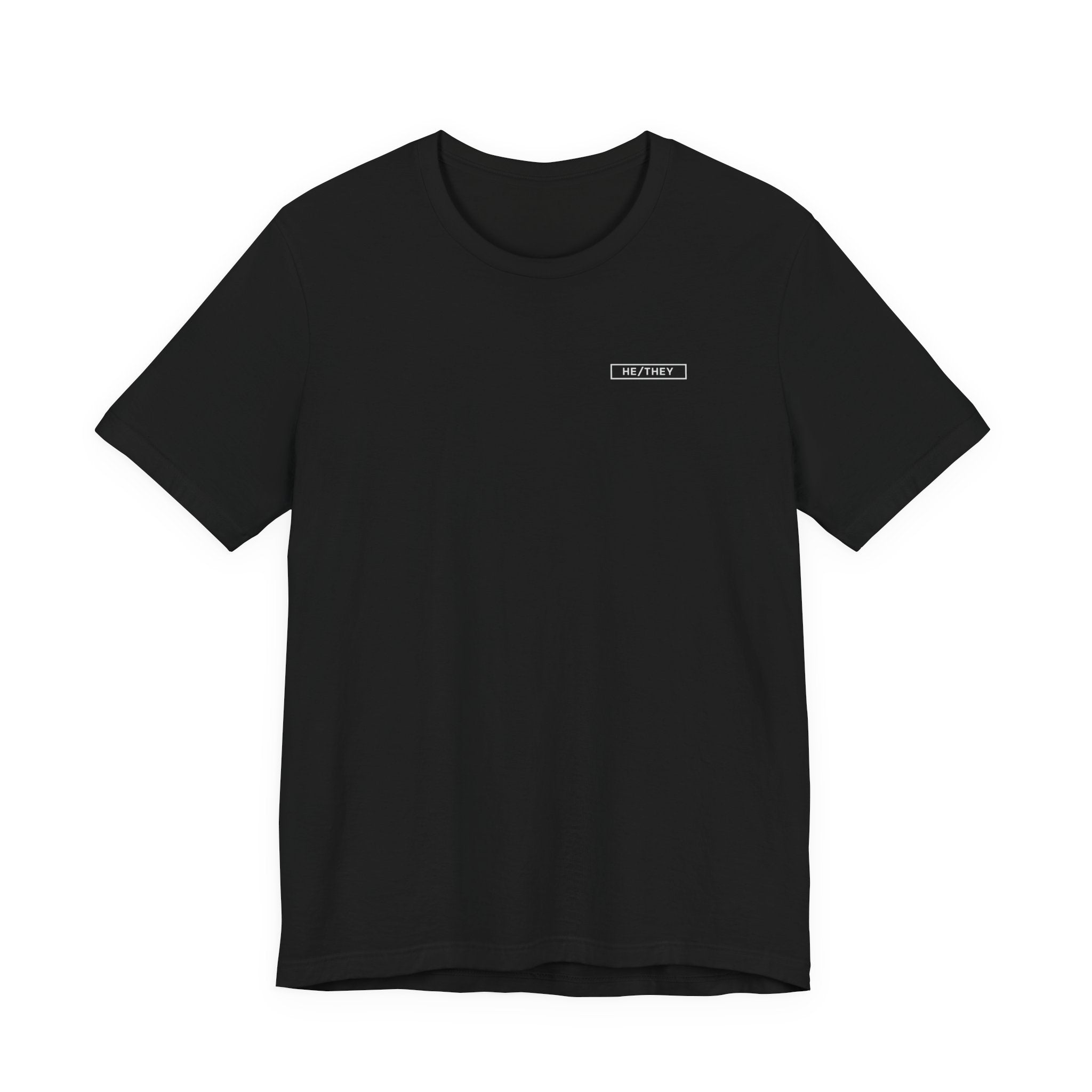 He/They Pronoun T-Shirt – Minimalist Chest Graphic Tee