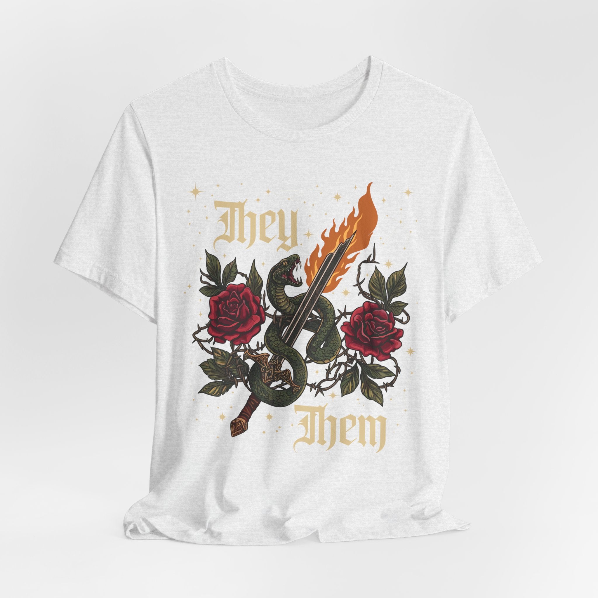 They/Them Gothic Tattoo T-Shirt | Bella+Canvas 3001 Pronoun Graphic Tee