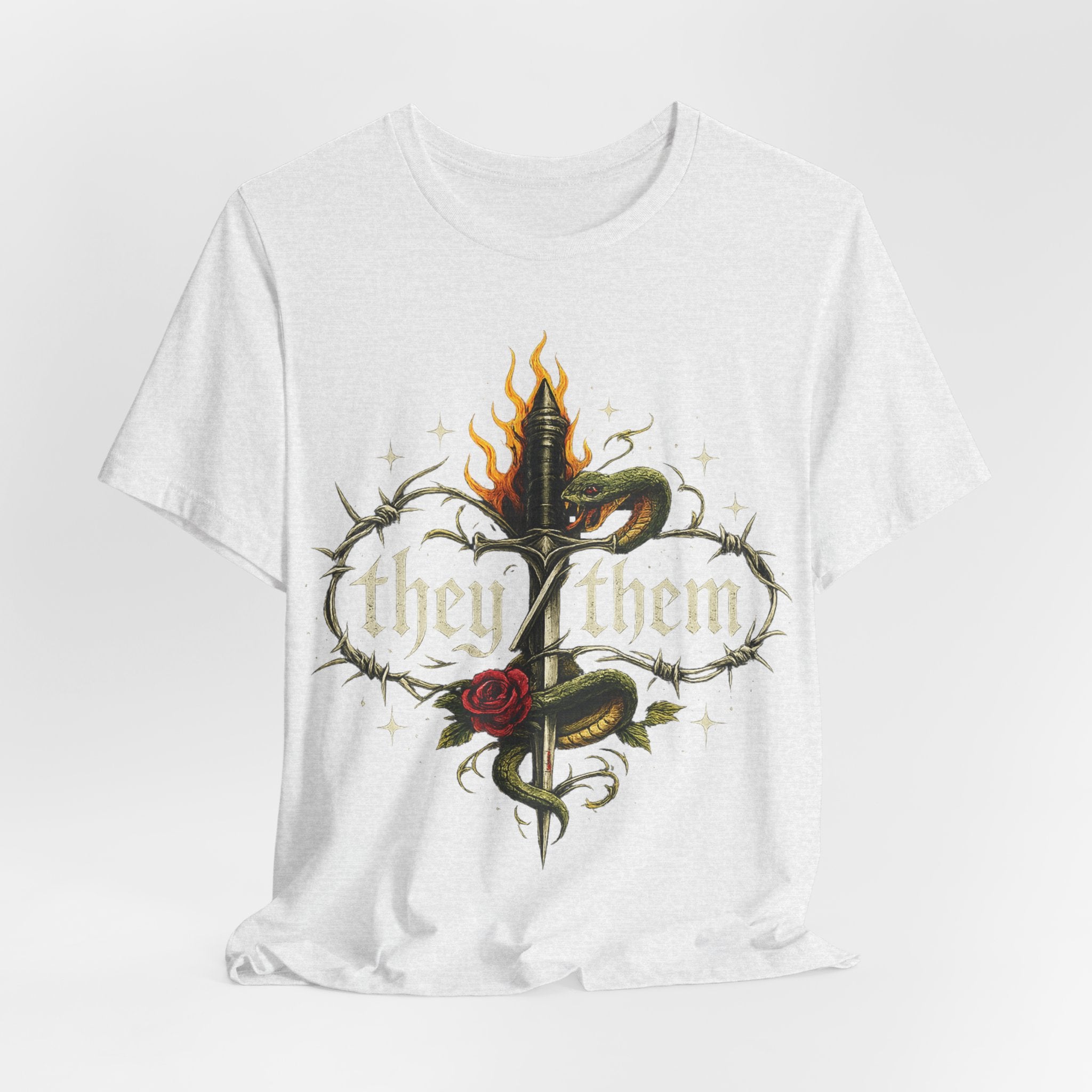 they/them Gothic Pronoun T-Shirt – Tattoo Flash Style Graphic Tee