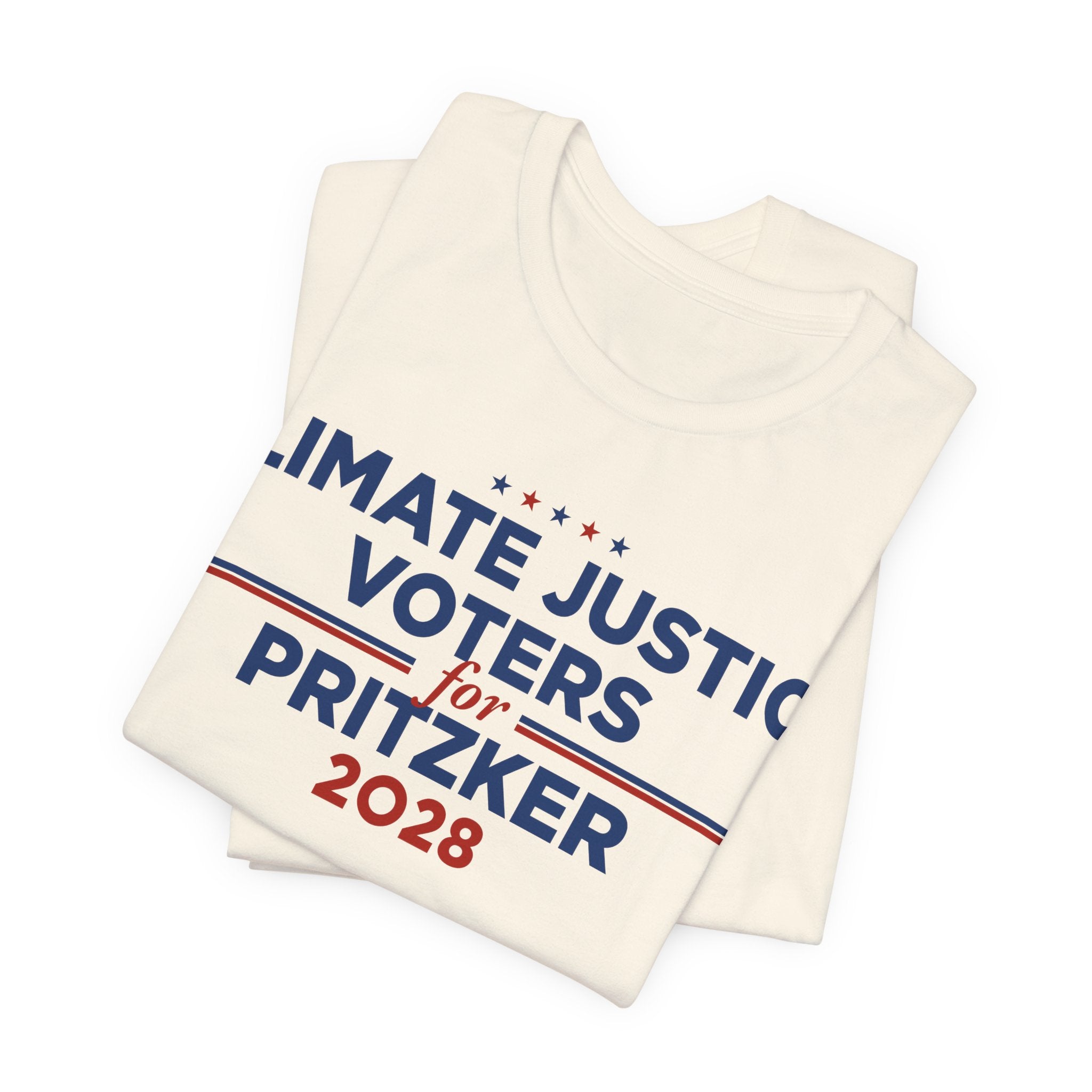 Climate Justice Voters for Pritzker 2028 T-Shirt | Bella+Canvas 3001 Political Graphic Tee