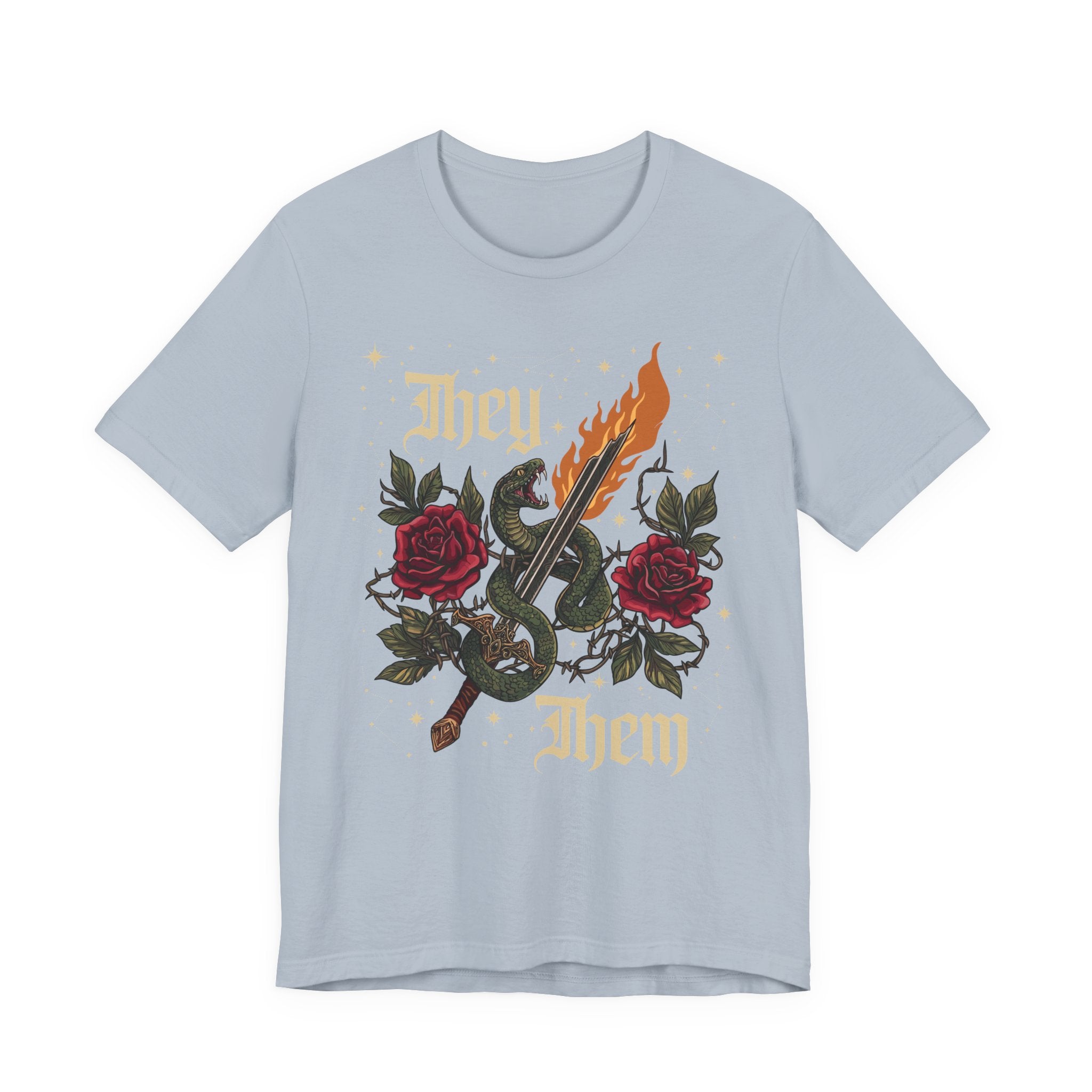They/Them Gothic Tattoo T-Shirt | Bella+Canvas 3001 Pronoun Graphic Tee