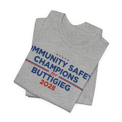 Community Safety Champions for Buttigieg 2028 T-Shirt | Bella+Canvas 3001 Political Graphic Tee