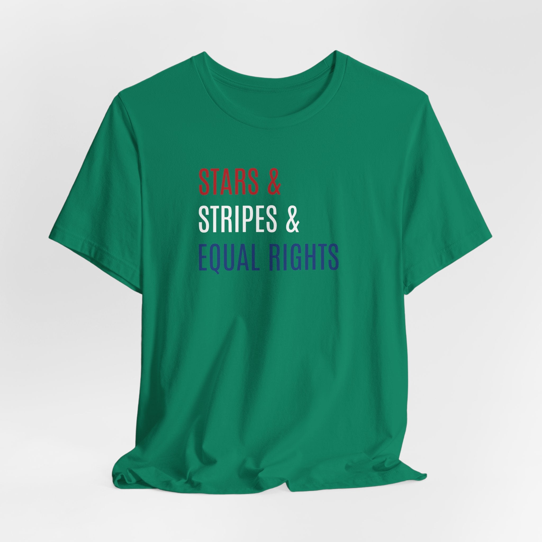 Stars, Stripes, Equal Rights T-Shirt - Red White Blue Patriotic Shirt - Progressive Politics - Women, Immigrants, BIPOC