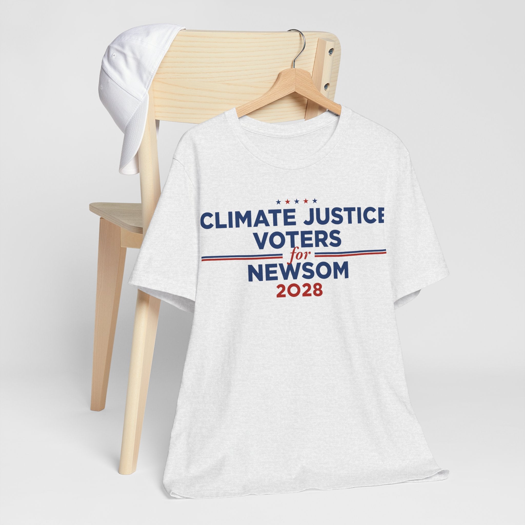 Climate Justice Voters for Newsom 2028 T-Shirt | Bella+Canvas 3001 Political Graphic Tee