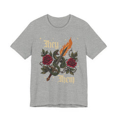 They/Them Gothic Tattoo T-Shirt | Bella+Canvas 3001 Pronoun Graphic Tee