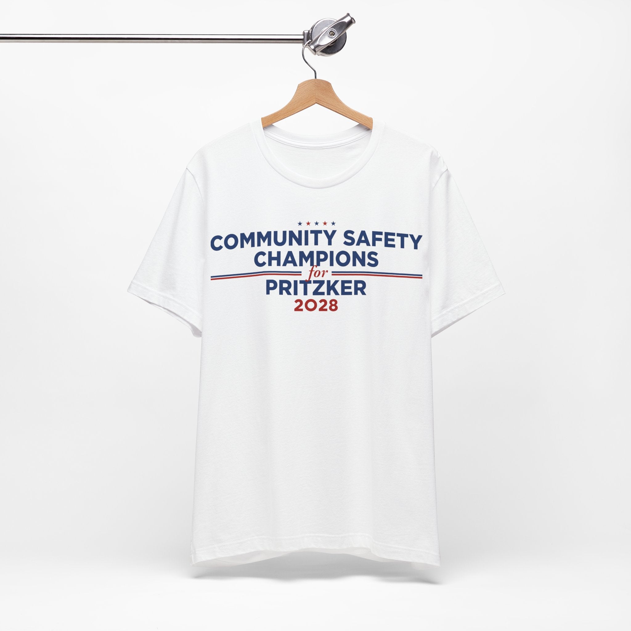 Community Safety Champions for Pritzker 2028 T-Shirt | Bella+Canvas 3001 Political Graphic Tee