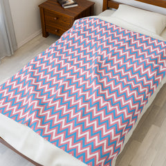 Transgender Flag Chevron Pattern Velveteen Plush Blanket - Coming Out Christmas Pride Blue Pink White