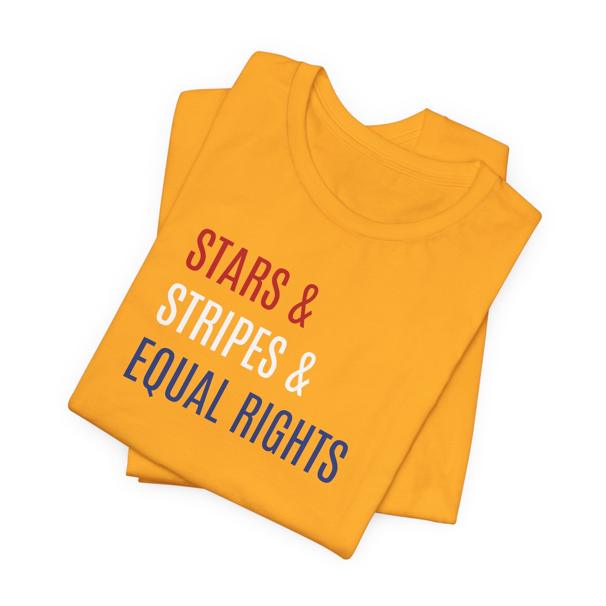 Stars, Stripes, Equal Rights T-Shirt - Red White Blue Patriotic Shirt - Progressive Politics - Women, Immigrants, BIPOC