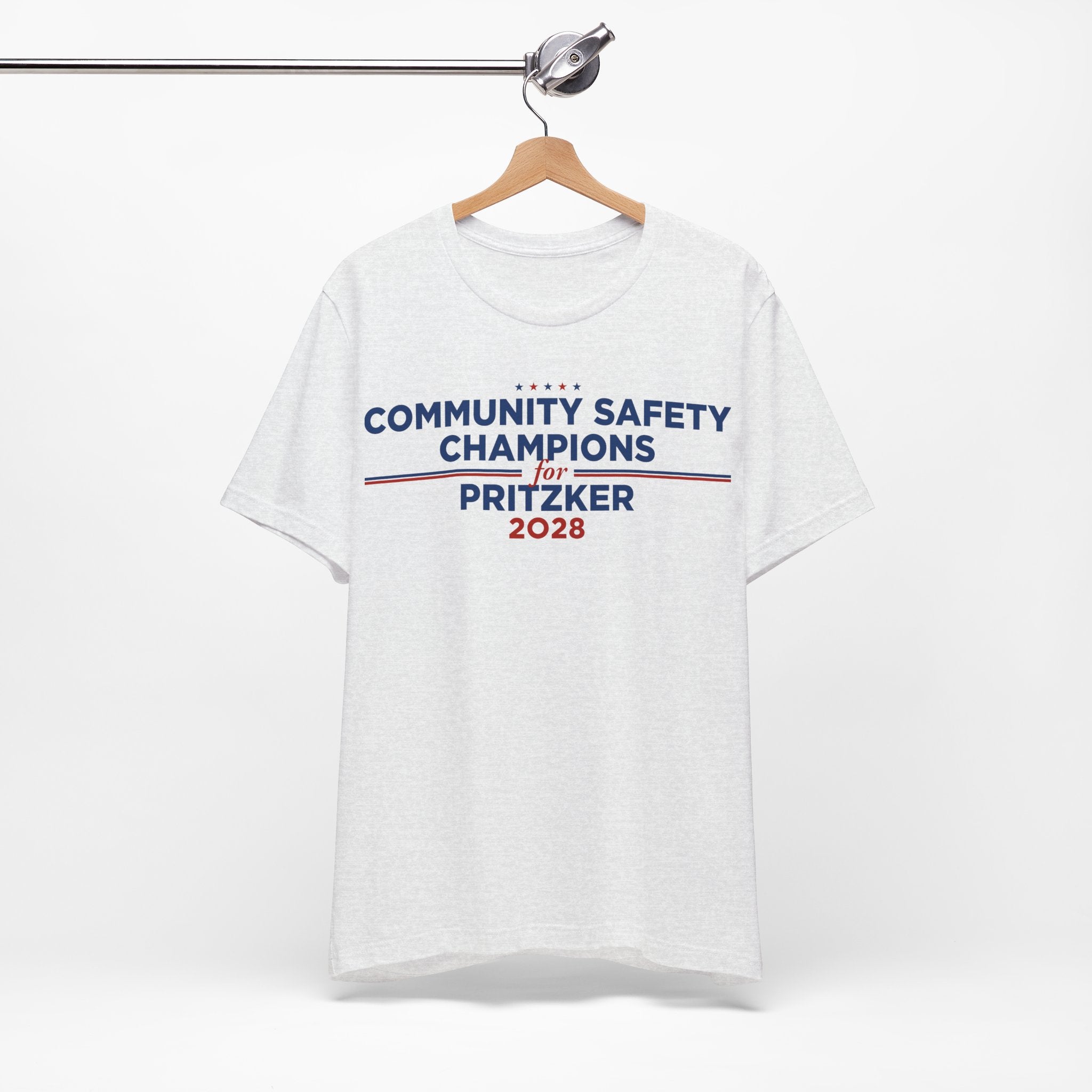 Community Safety Champions for Pritzker 2028 T-Shirt | Bella+Canvas 3001 Political Graphic Tee