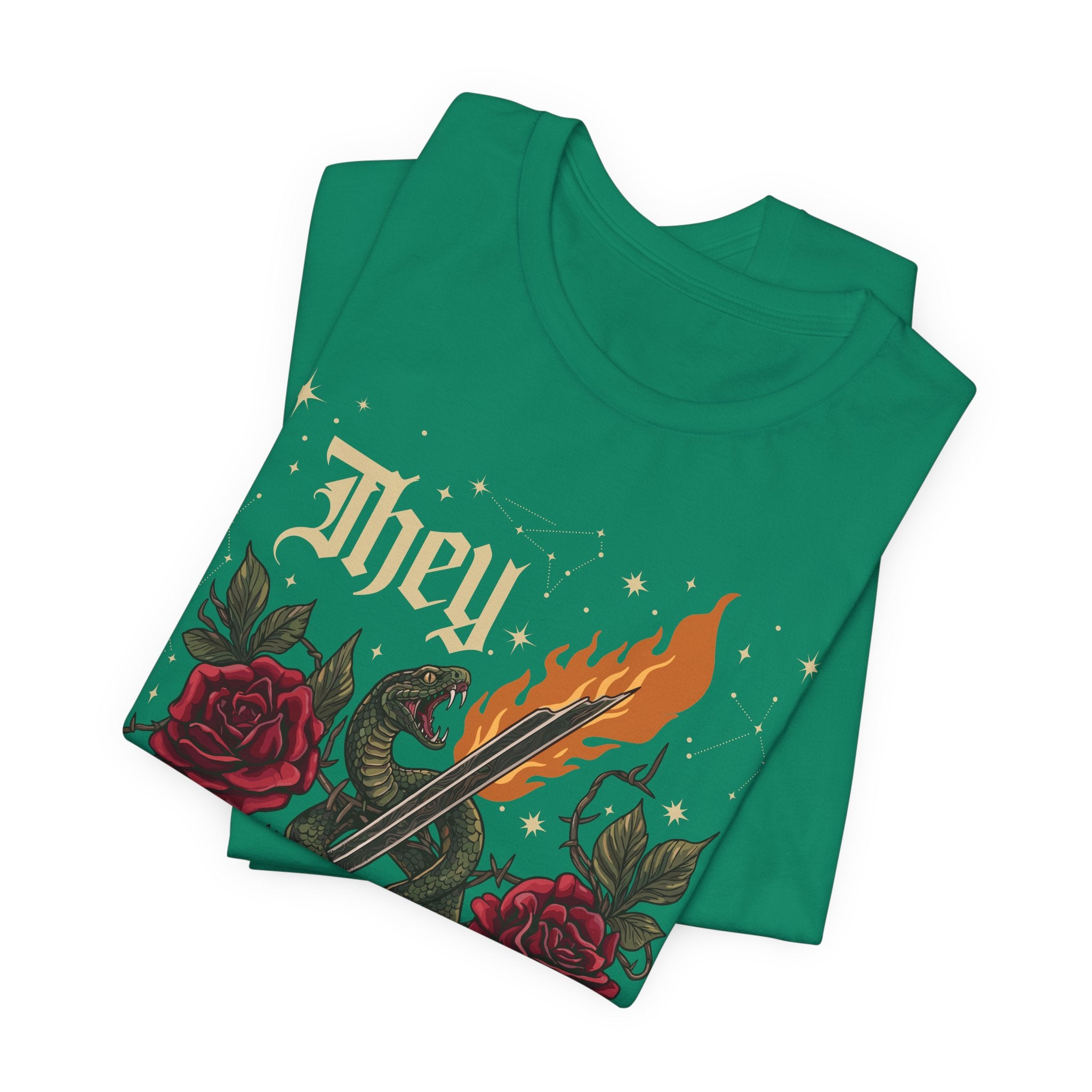 They/Them Gothic Tattoo T-Shirt | Bella+Canvas 3001 Pronoun Graphic Tee