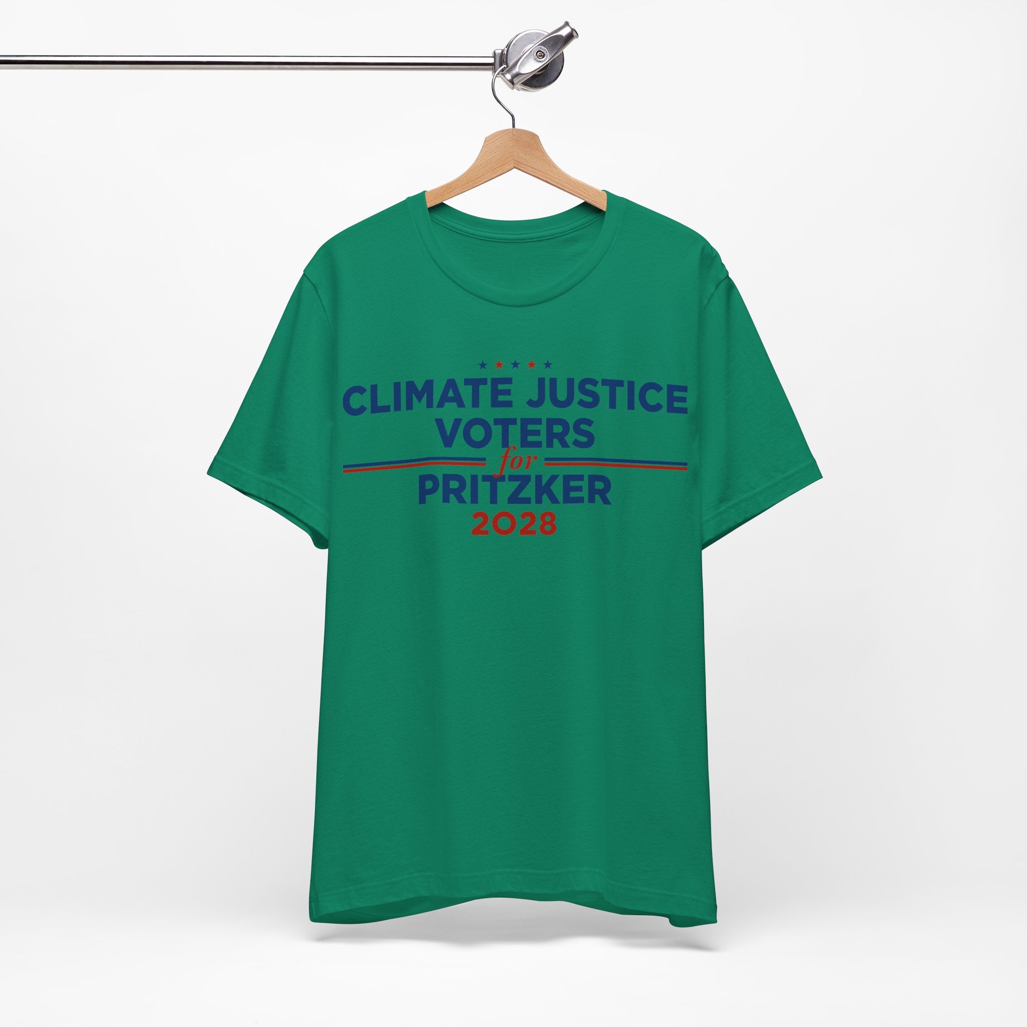 Climate Justice Voters for Pritzker 2028 T-Shirt | Bella+Canvas 3001 Political Graphic Tee