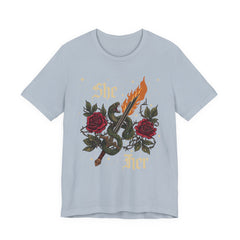 She/Her Gothic Tattoo T-Shirt | Bella+Canvas 3001 Pronoun Graphic Tee