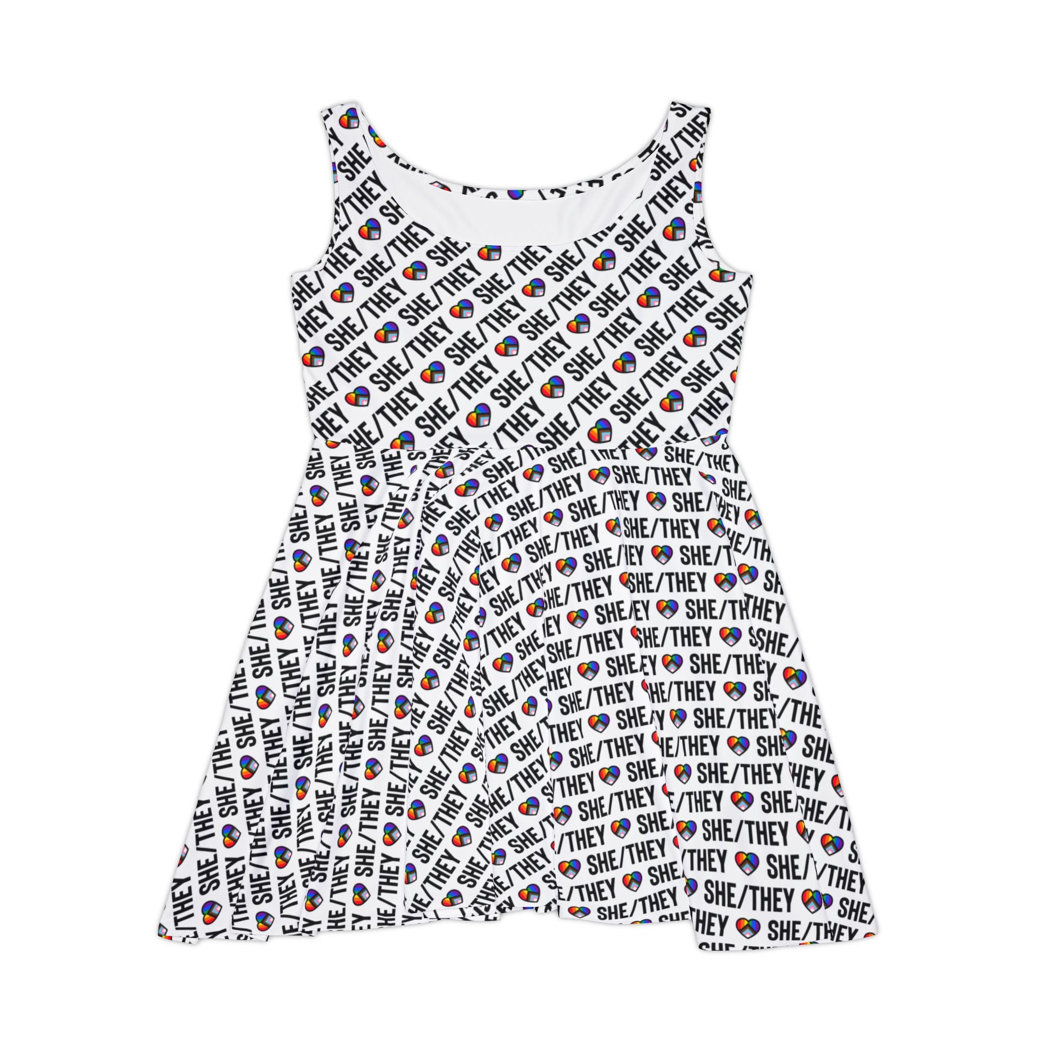She/They Pride Pattern Skater Dress | All-Over Print Pronoun Dress