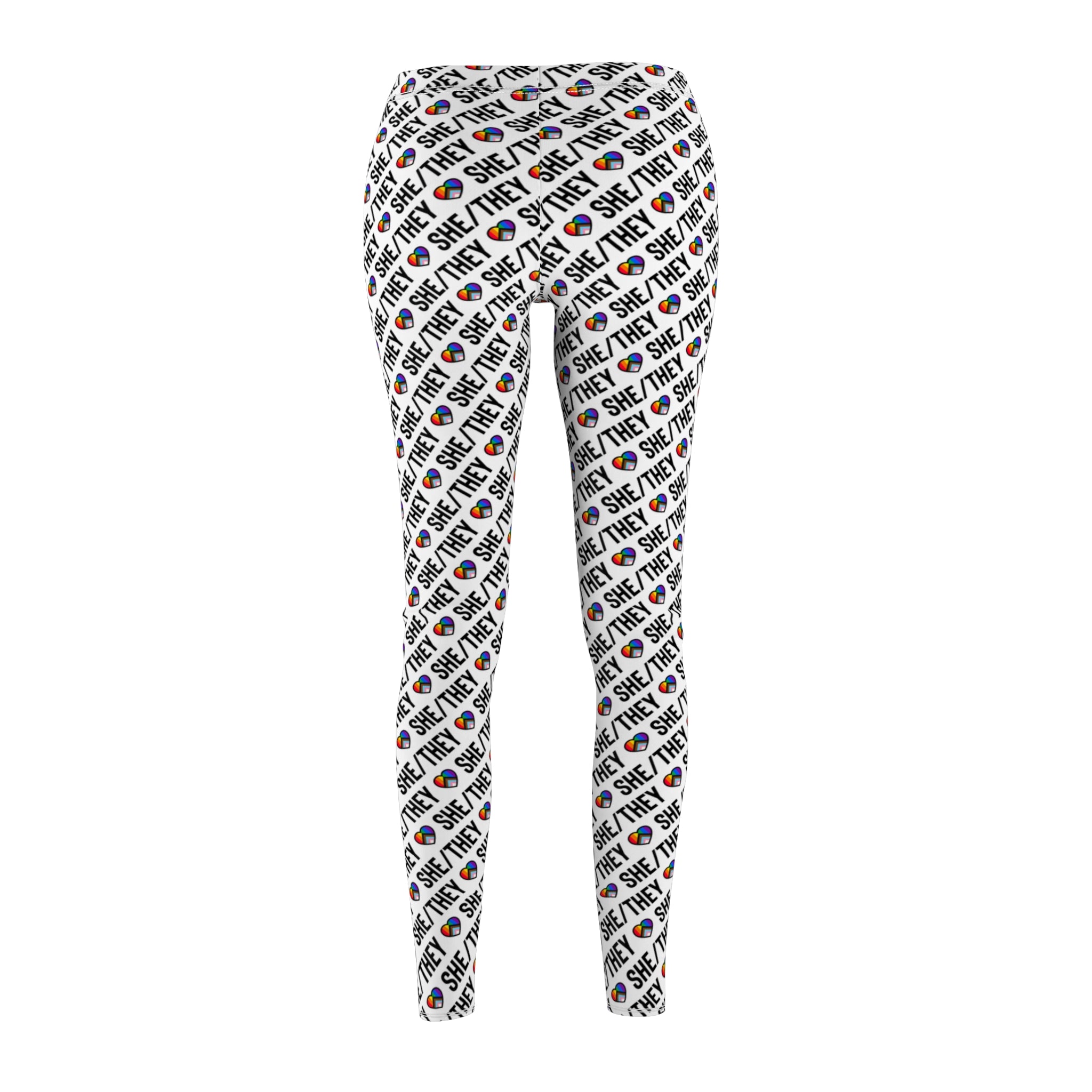 She/They Pride Pattern Leggings | All-Over Print Pronoun Leggings