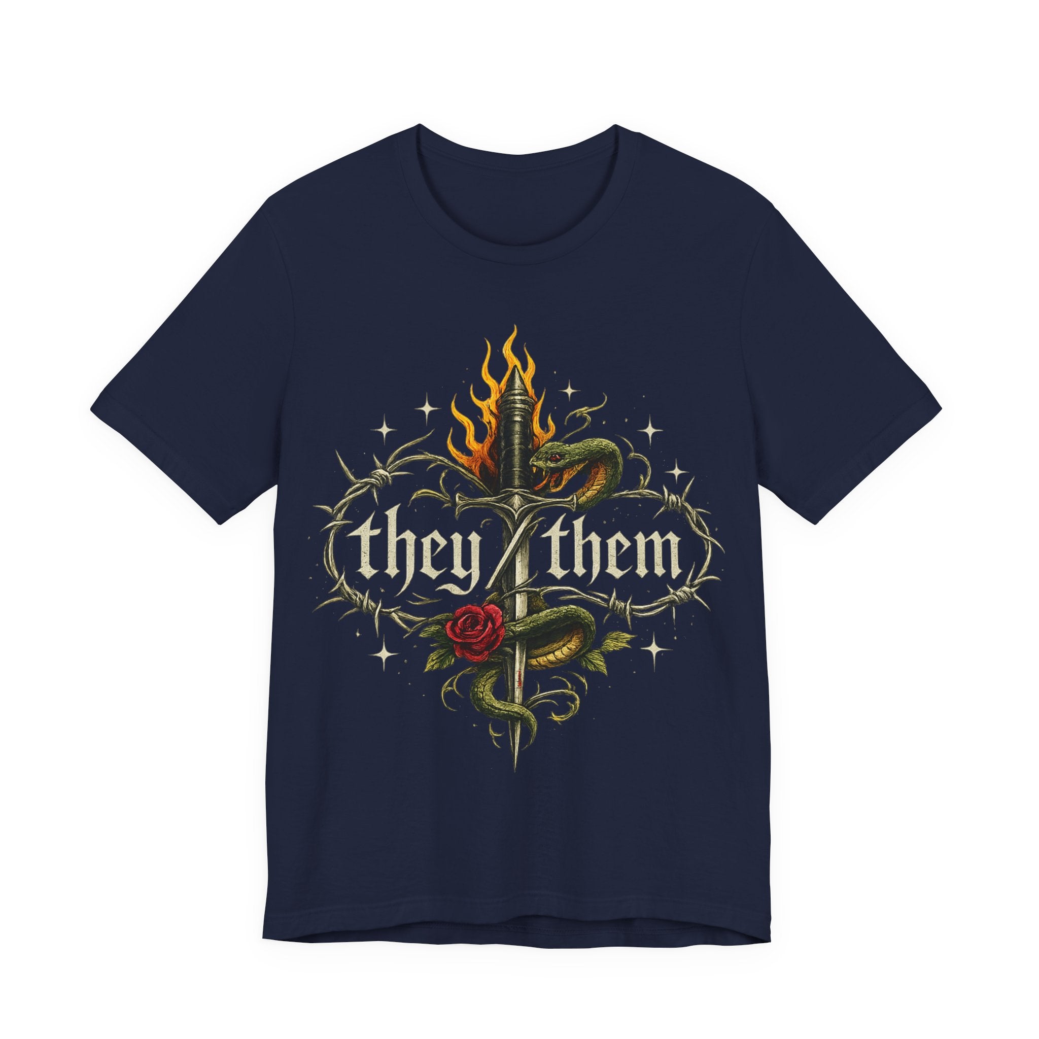 they/them Gothic Pronoun T-Shirt – Tattoo Flash Style Graphic Tee